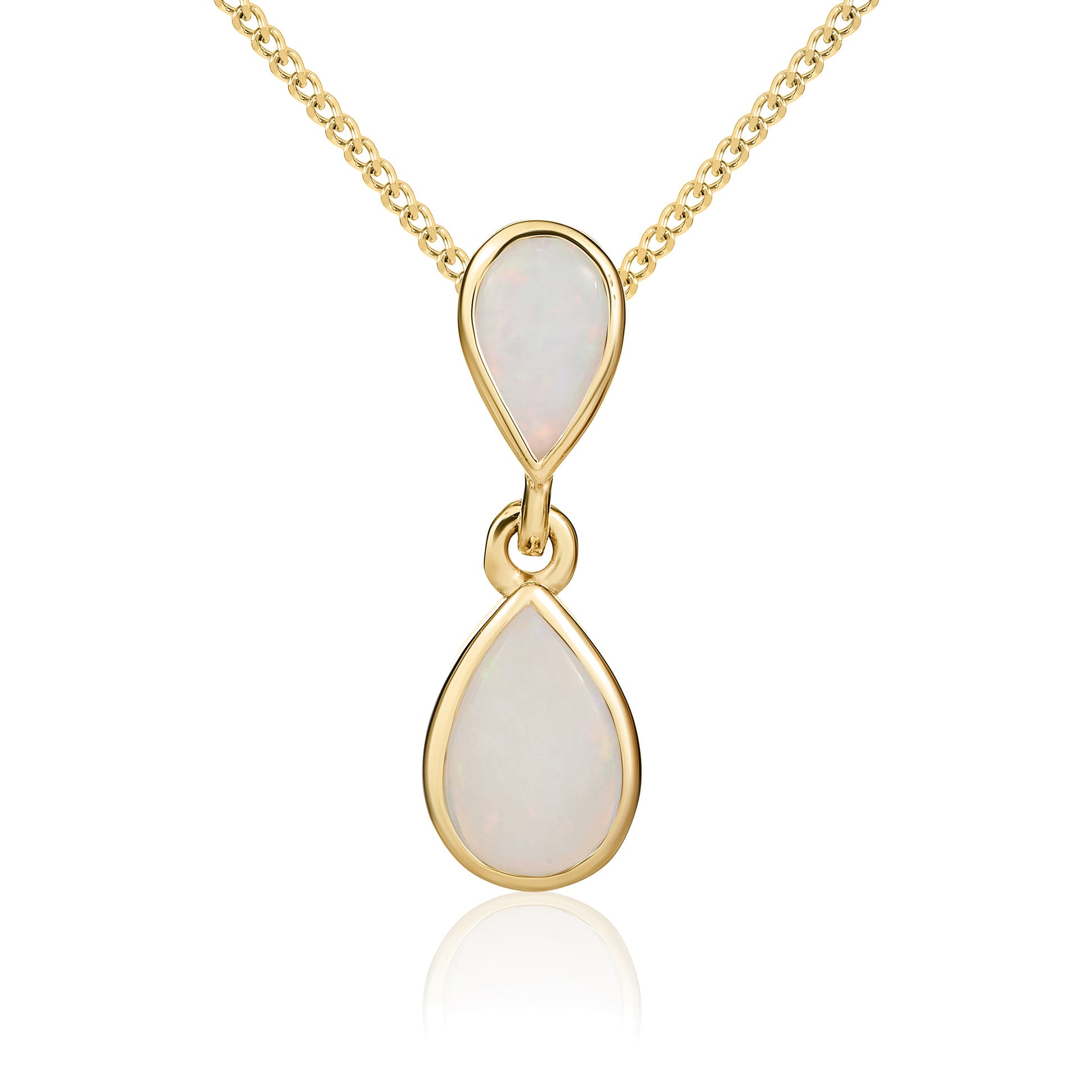 9ct Yellow Gold Pear Shape Opal 2 Stone Rubover Drop Pendant