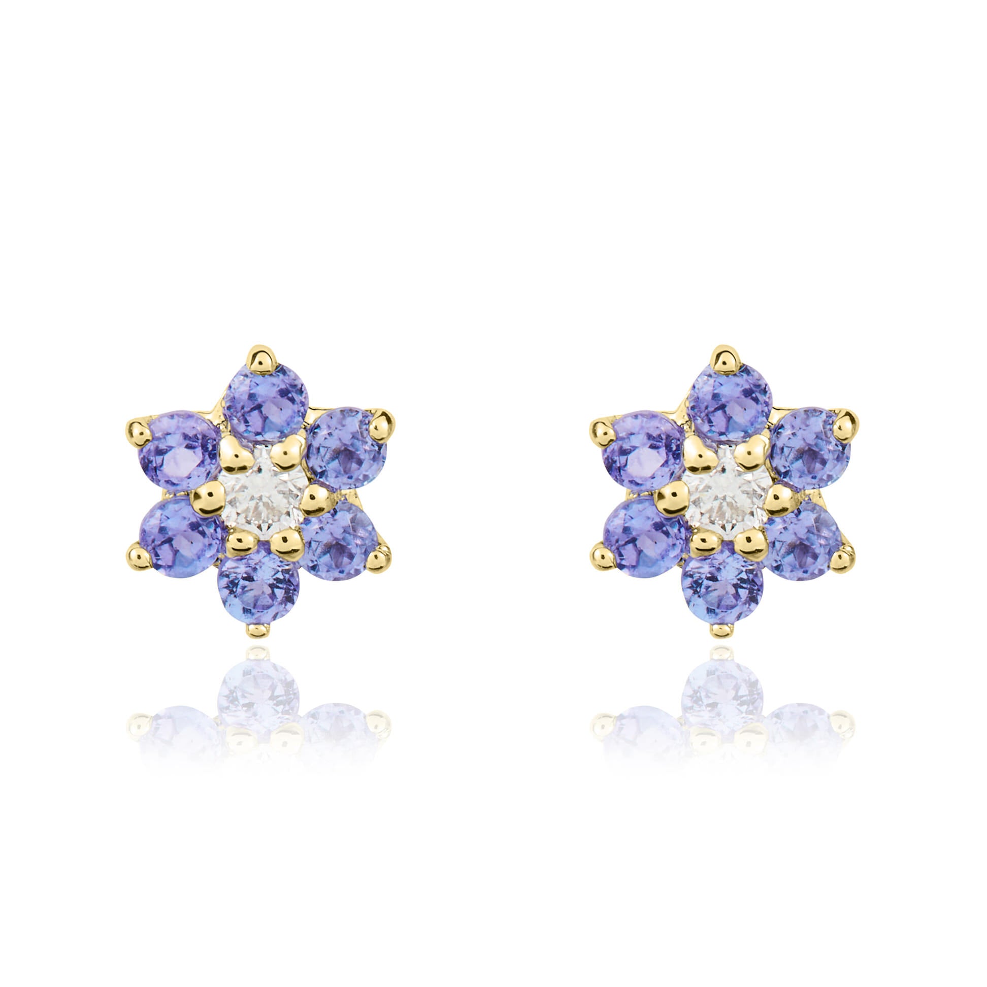 9ct yellow gold Round Tanzanite And Round Diamond 6X1 Revearringse Cluster Claw E