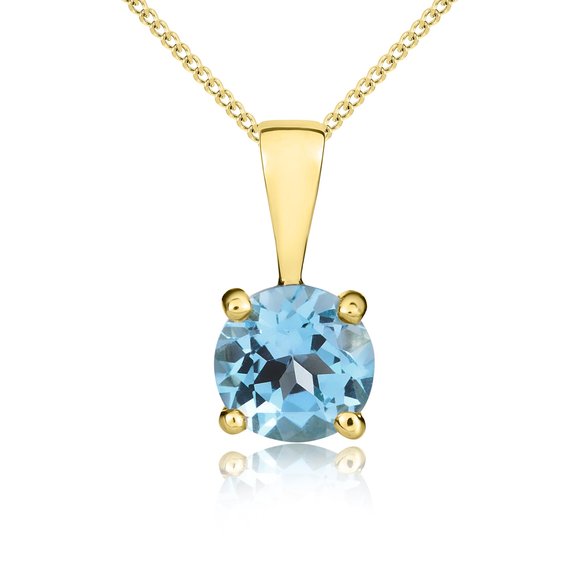 9ct yellow gold 5mm Round Swiss Blue Topaz Claw Set pendant
