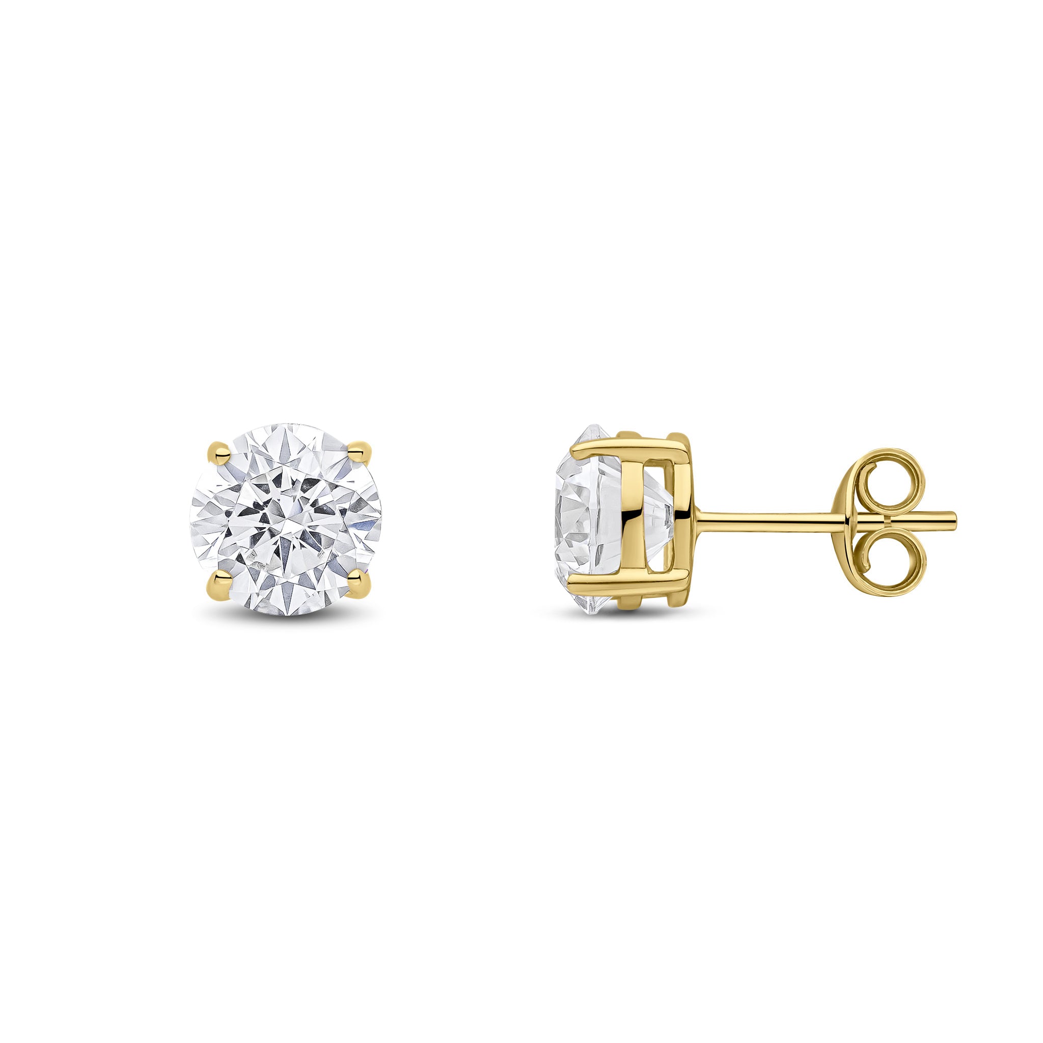 9ct Yellow Gold 7mm Round CZ Claw Set Earrings