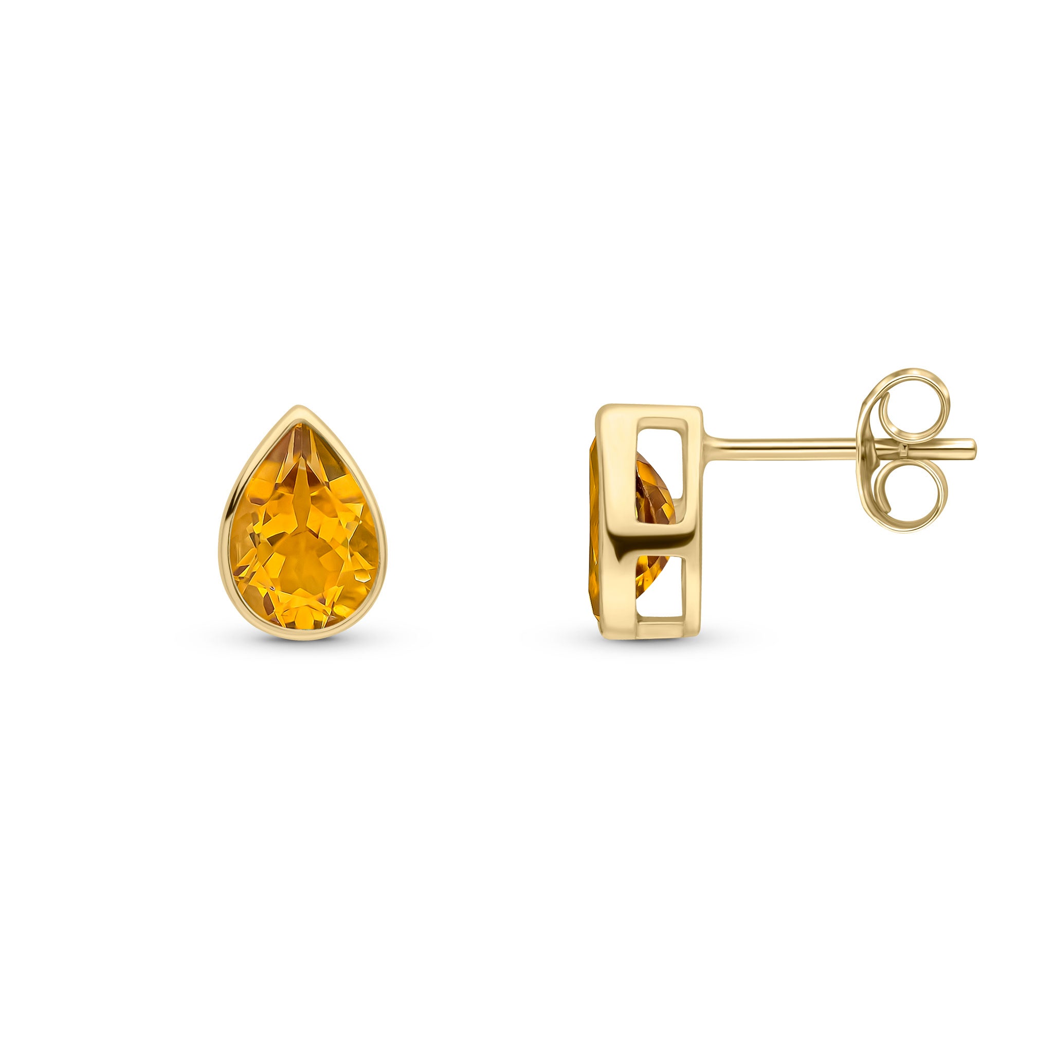 9ct Yellow Gold 7x5 Pear Shape Citrine Rubover Set Earrings