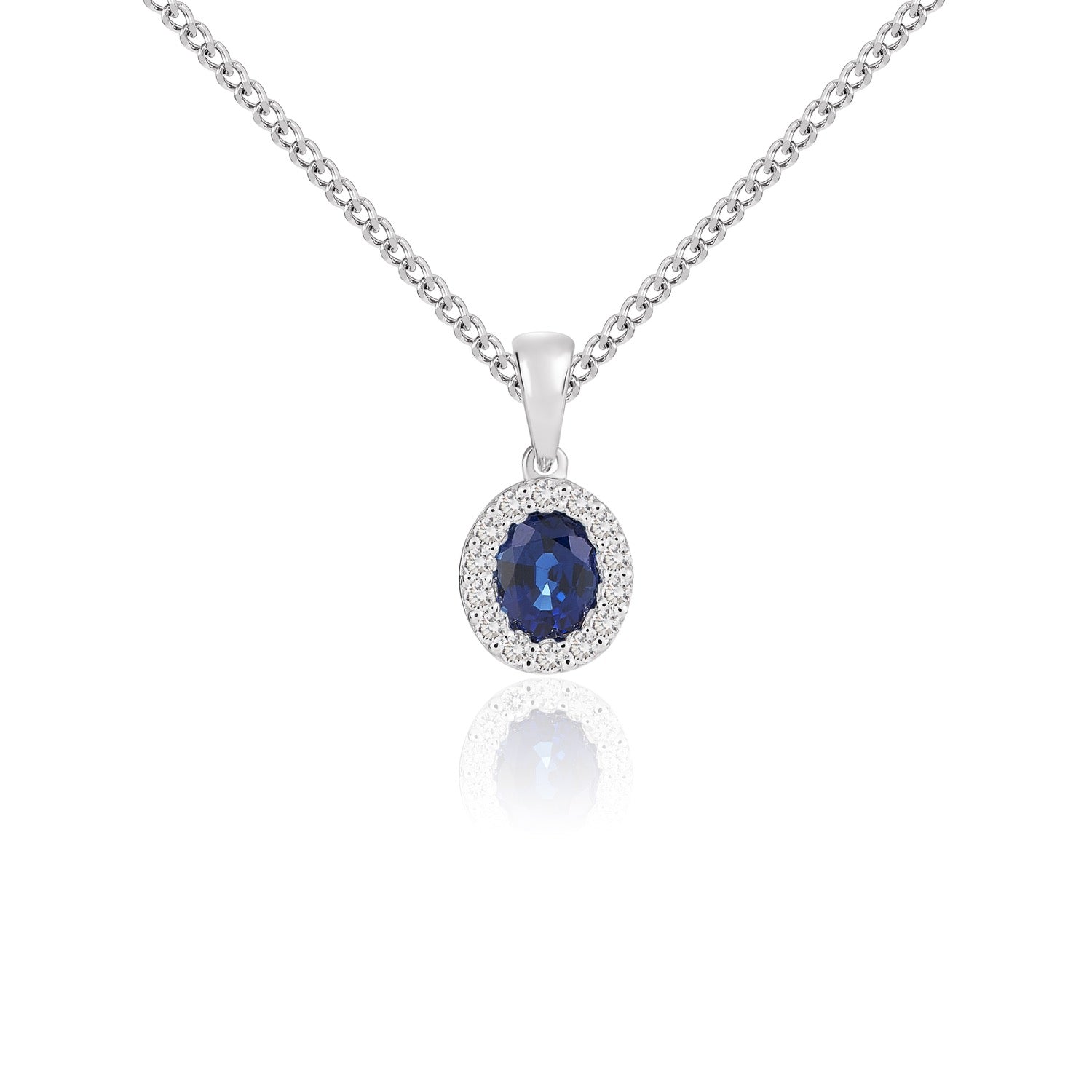 18ct White Gold 5x4 Oval Sapphire & Diamond Microset Cluster Pendant