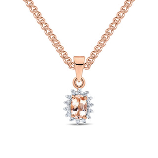 9ct rose gold oval morganite & diamond cluster pendant