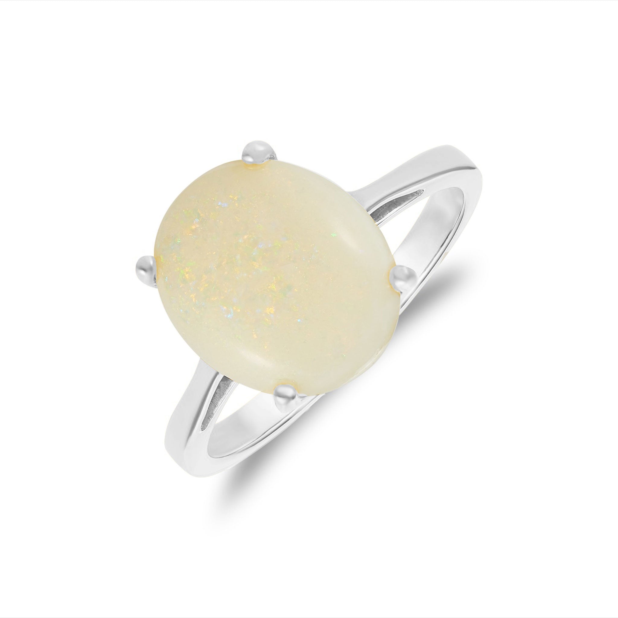 9ct White Gold 12x10mm Oval Opal Claw Set Single Stone Ring