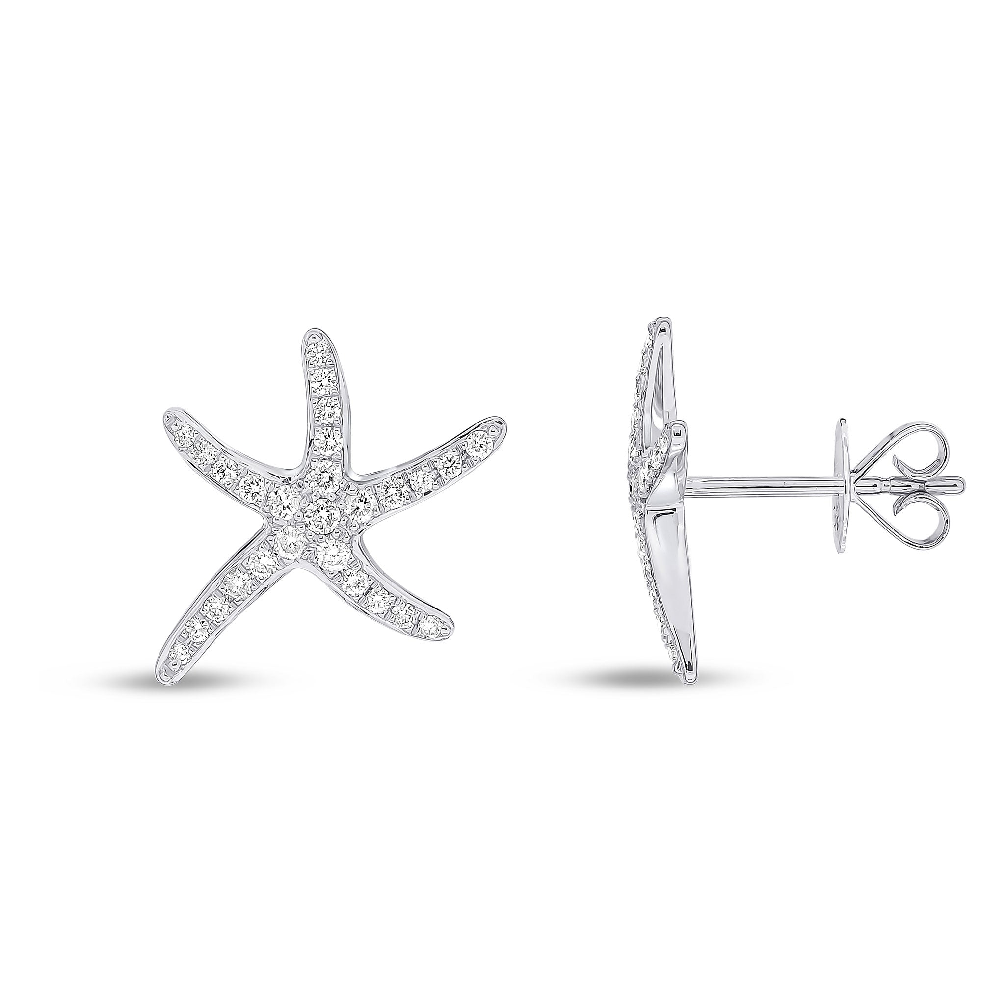 18ct White Gold Diamond Pave Set 'starfish' Stud Earrings Small