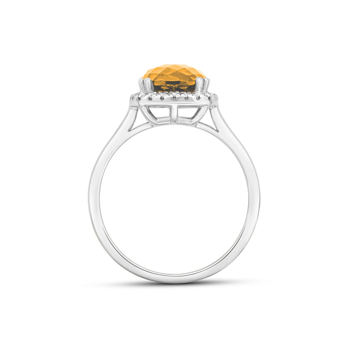 9ct White Gold 8mm Checkerboard Cut Cushion Citrine & Round Diamond Claw Set Cluster Ring