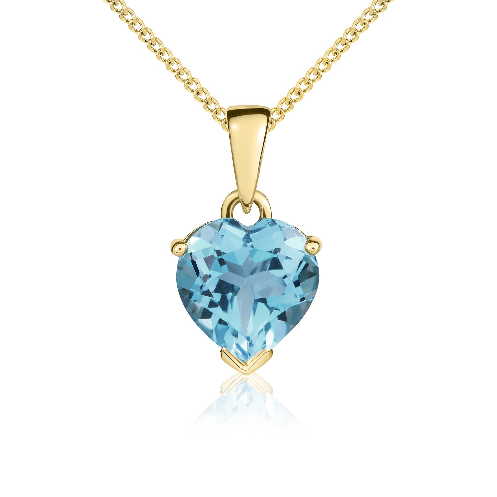 9ct Yellow Gold 8mm Swiss Blue Topaz Claw Set Heart Pendant