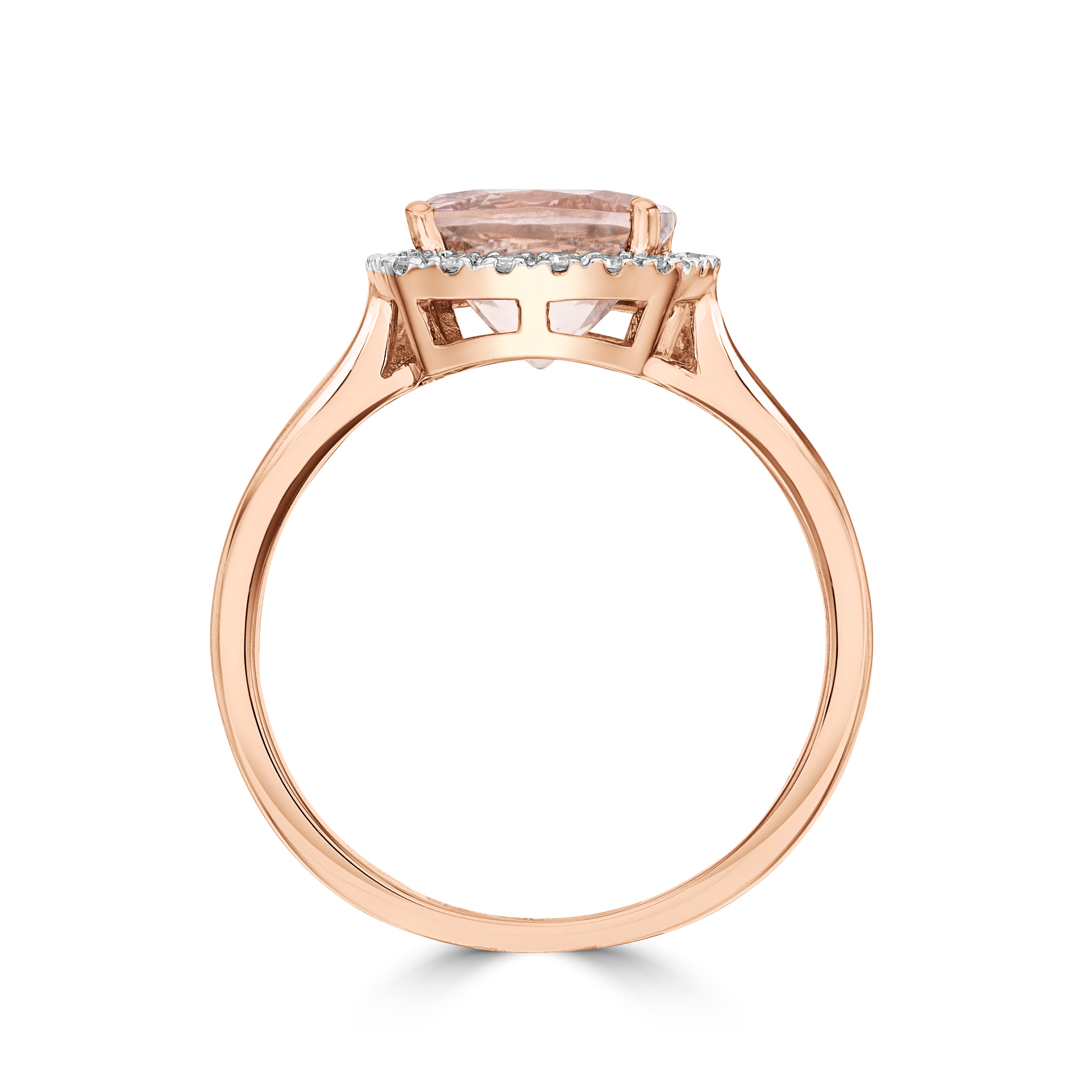 9CT RG 8MM CUSHION MORGANITE & DIAMOND CLUSTER RING. RHODIUM TO DIAMONDS 1