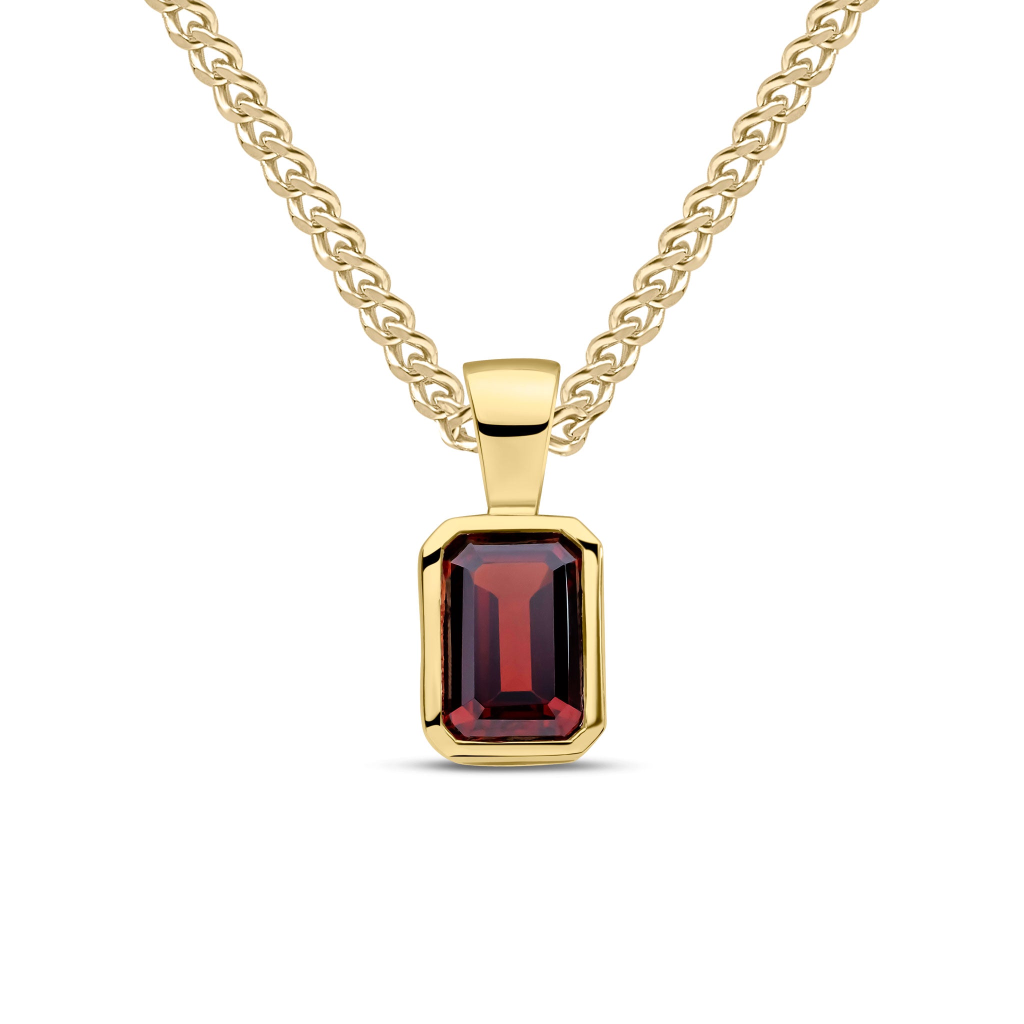 9ct yellow gold 7 x 5mm Octagon garnet rubover pendant