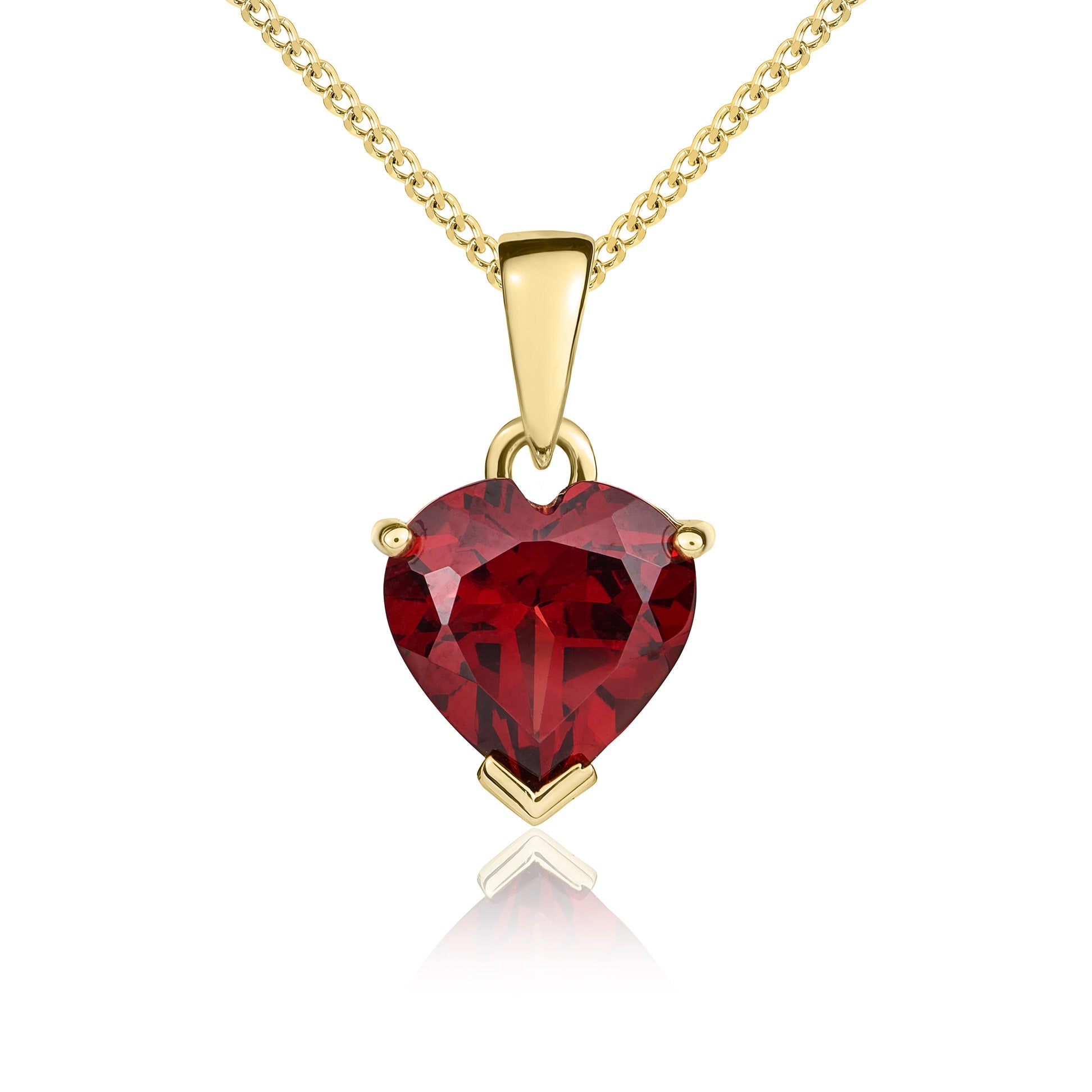9ct Yellow Gold 8mm Heart Shaped Garnet Claw Pendant