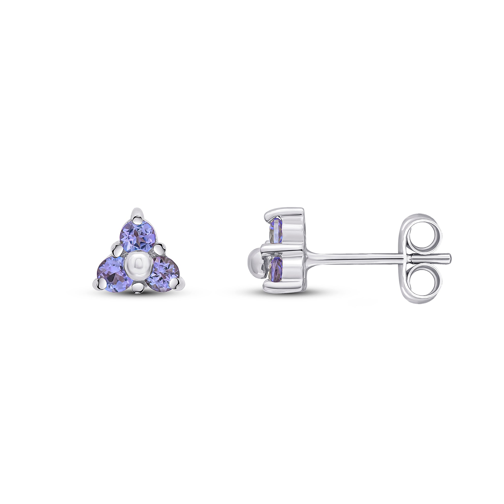 9ct White Gold Round Tanzanite Claw Set Trefoil Earrings