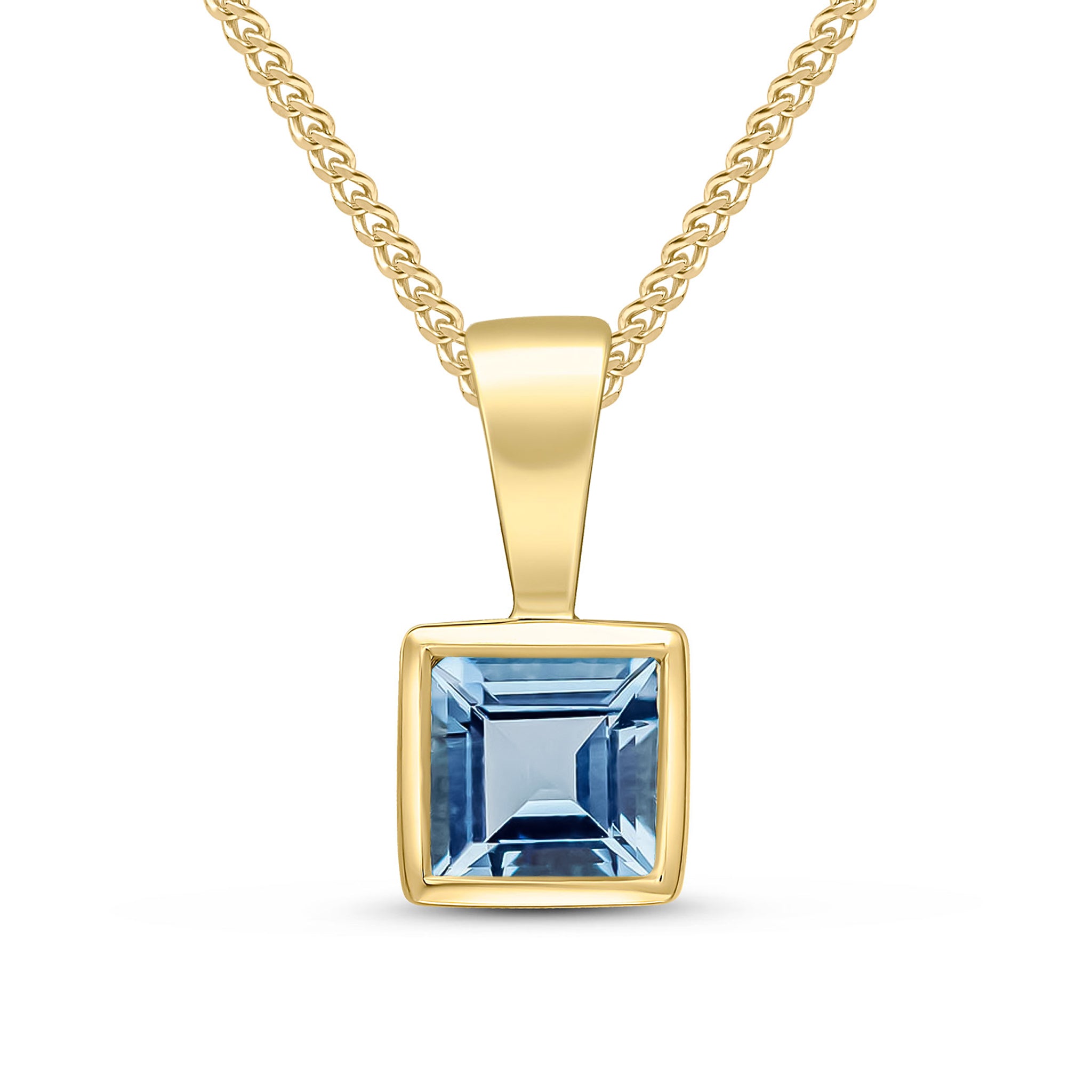 9ct Yellow Gold 4mm Square Aquamarine Rubover Pendant
