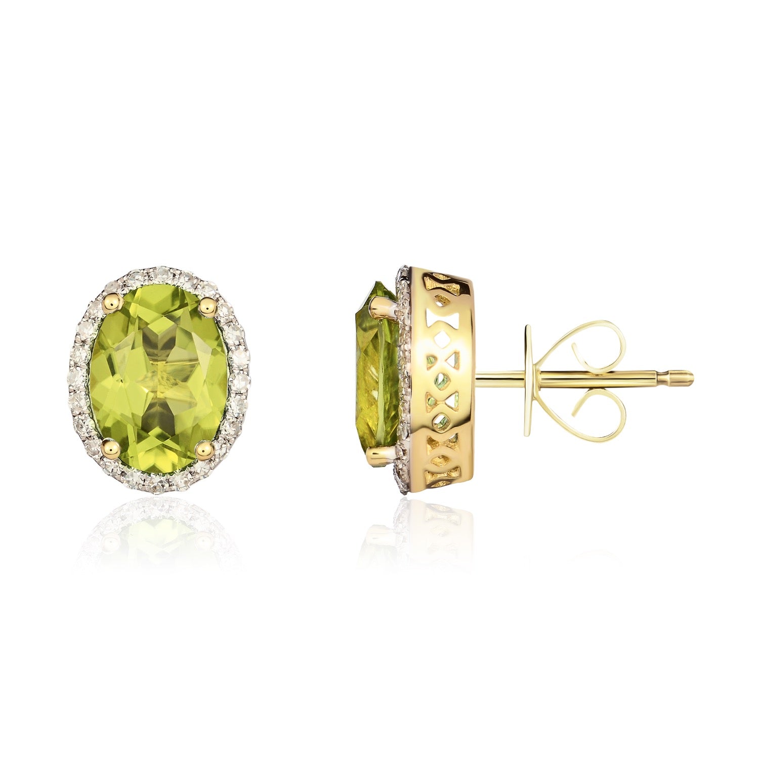 9ct Yellow Gold Oval Peridot & Diamond Cluster Earrings