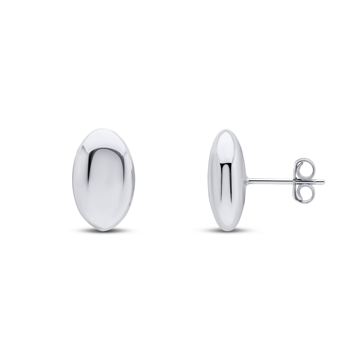 9ct White Gold Polished 14x9mm Oval Domed Stud Earrings