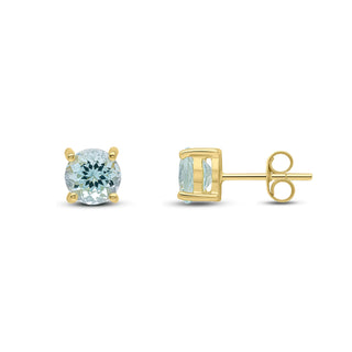 9ct yellow gold 6mm Round aquamarine 4 Claw Earrings