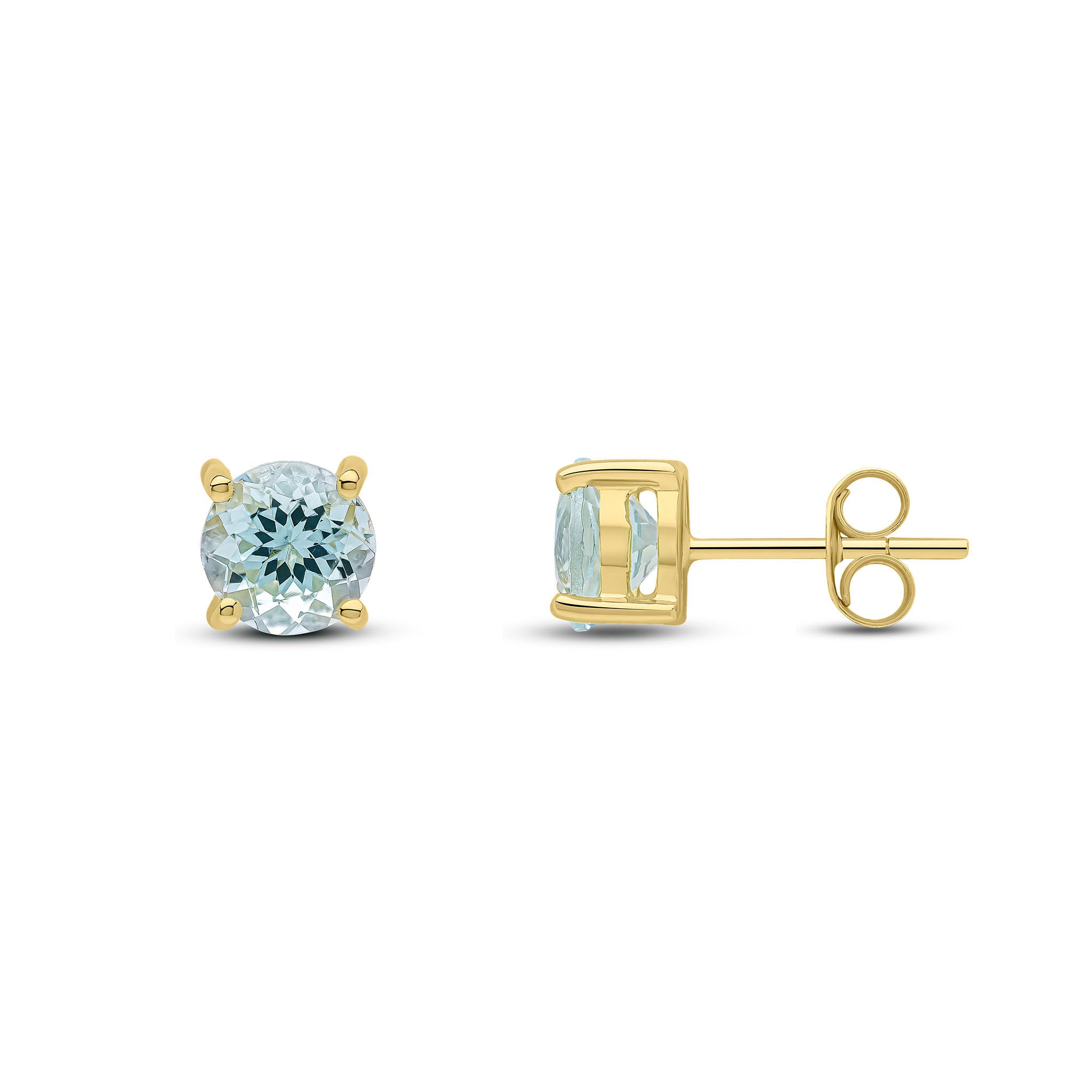 9ct yellow gold 6mm Round aquamarine 4 Claw Earrings