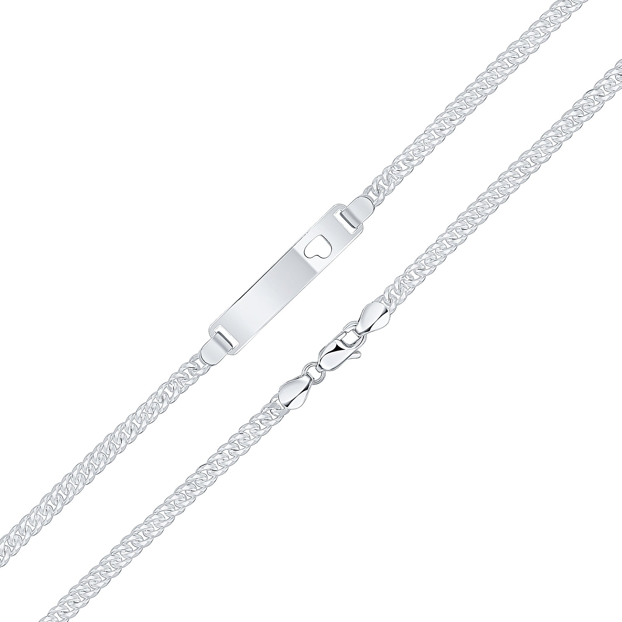 Silver 3.5mm Curb ID 35x6mm Heart Cutout 7.5"