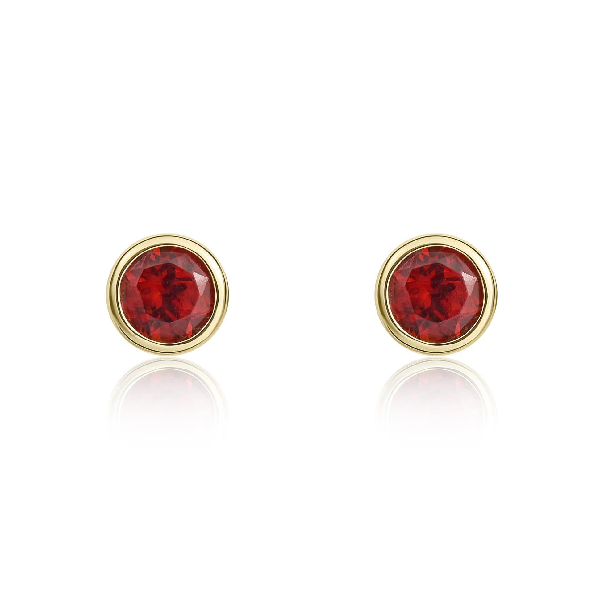 9ct yellow gold 3mm Round garnet rubover Earrings