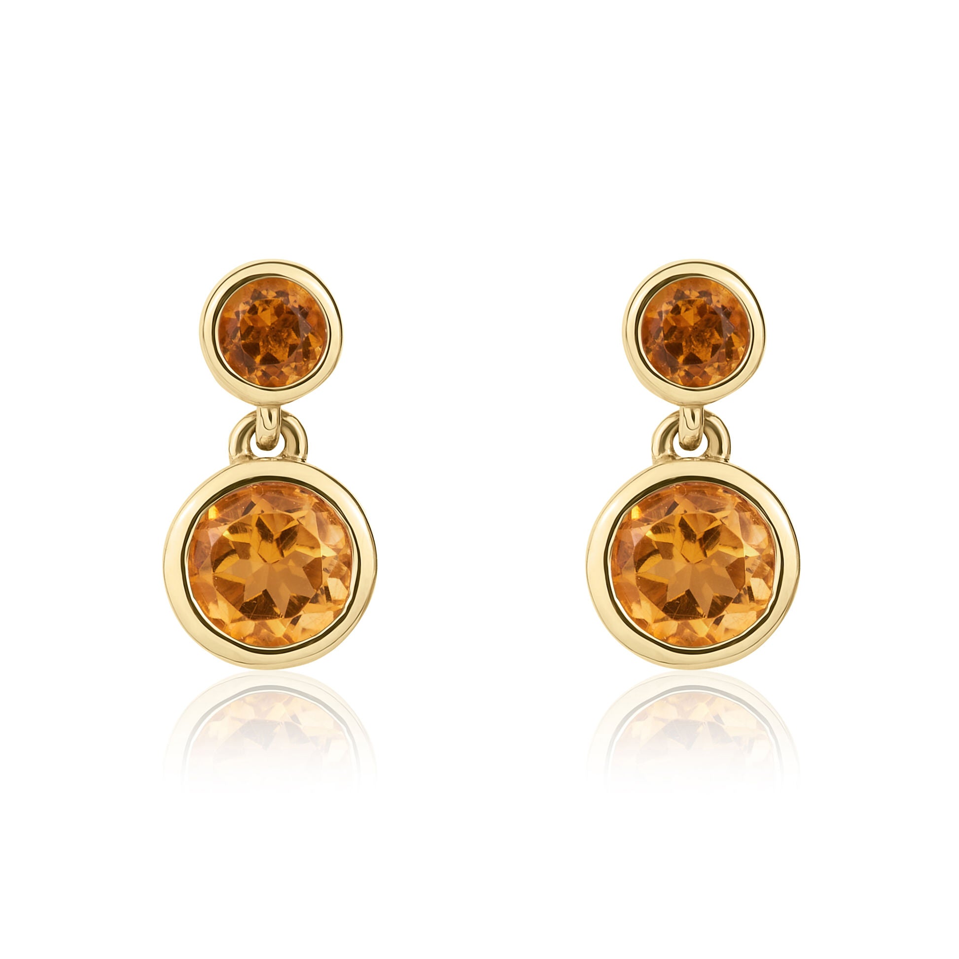 9ct Yellow Gold Round Citrine Double Drop Earrings