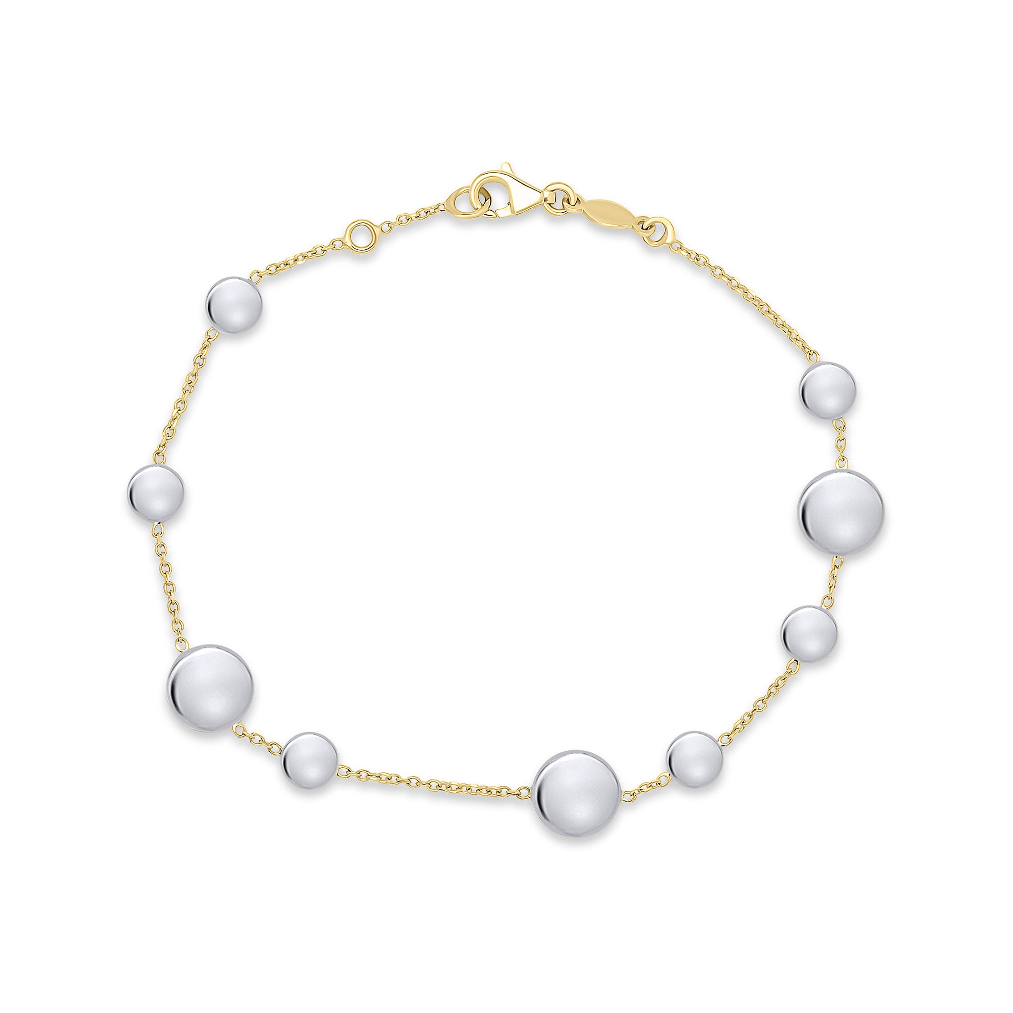 9ct Yellow Gold Chain Bracelet with White Gold Polished Flat Discs