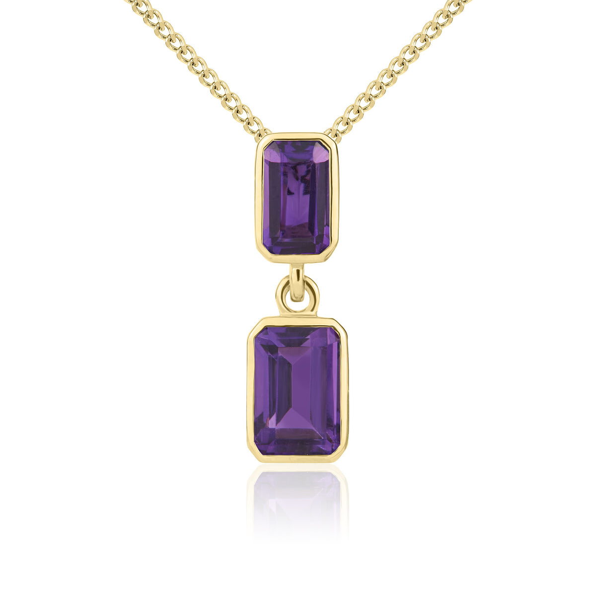 9ct Yellow Gold Octagon Amethyst 2 Stone Rubover Pendant