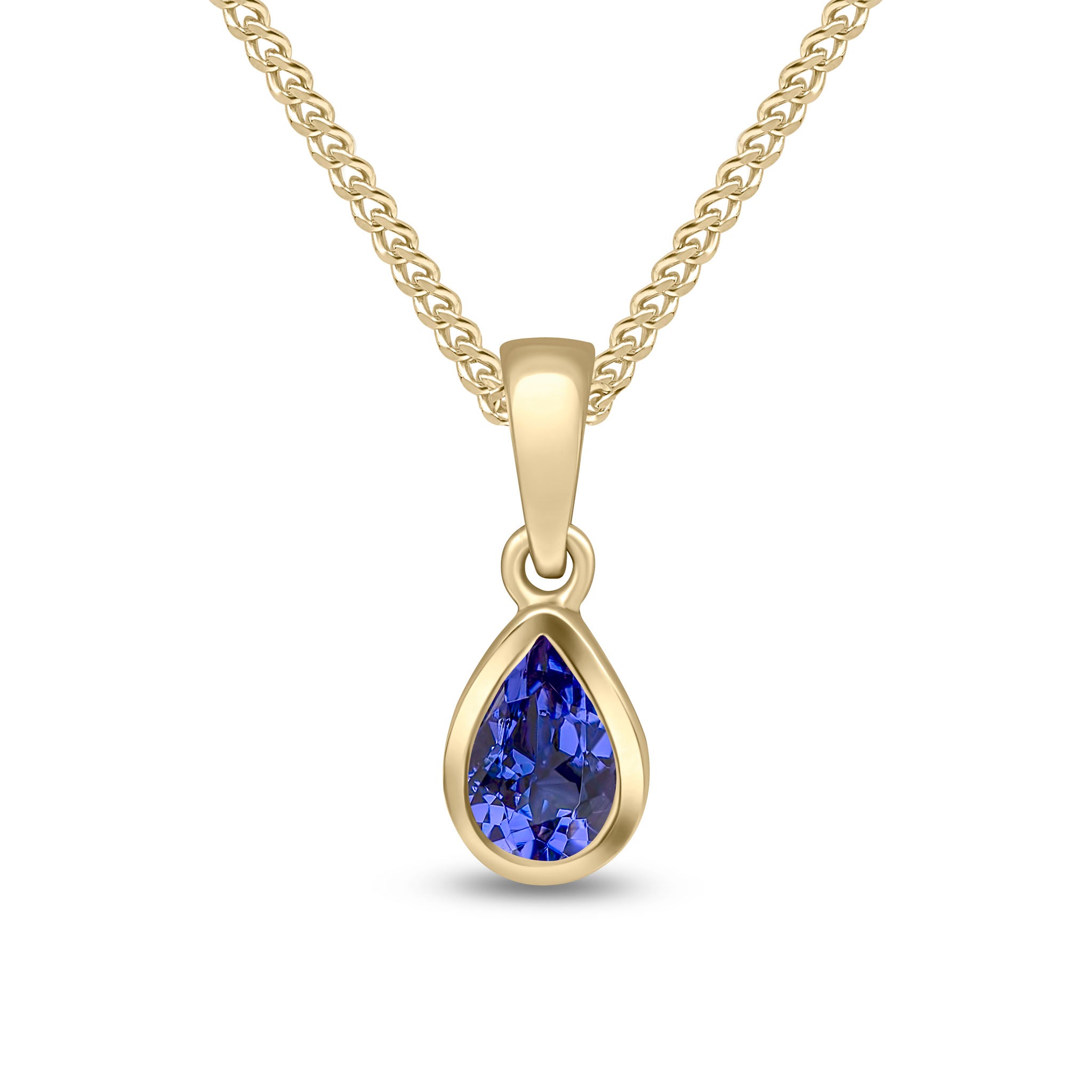 9ct Yellow Gold 6x4 Pear Shape Tanzanite Rubover Single Stone Pendant