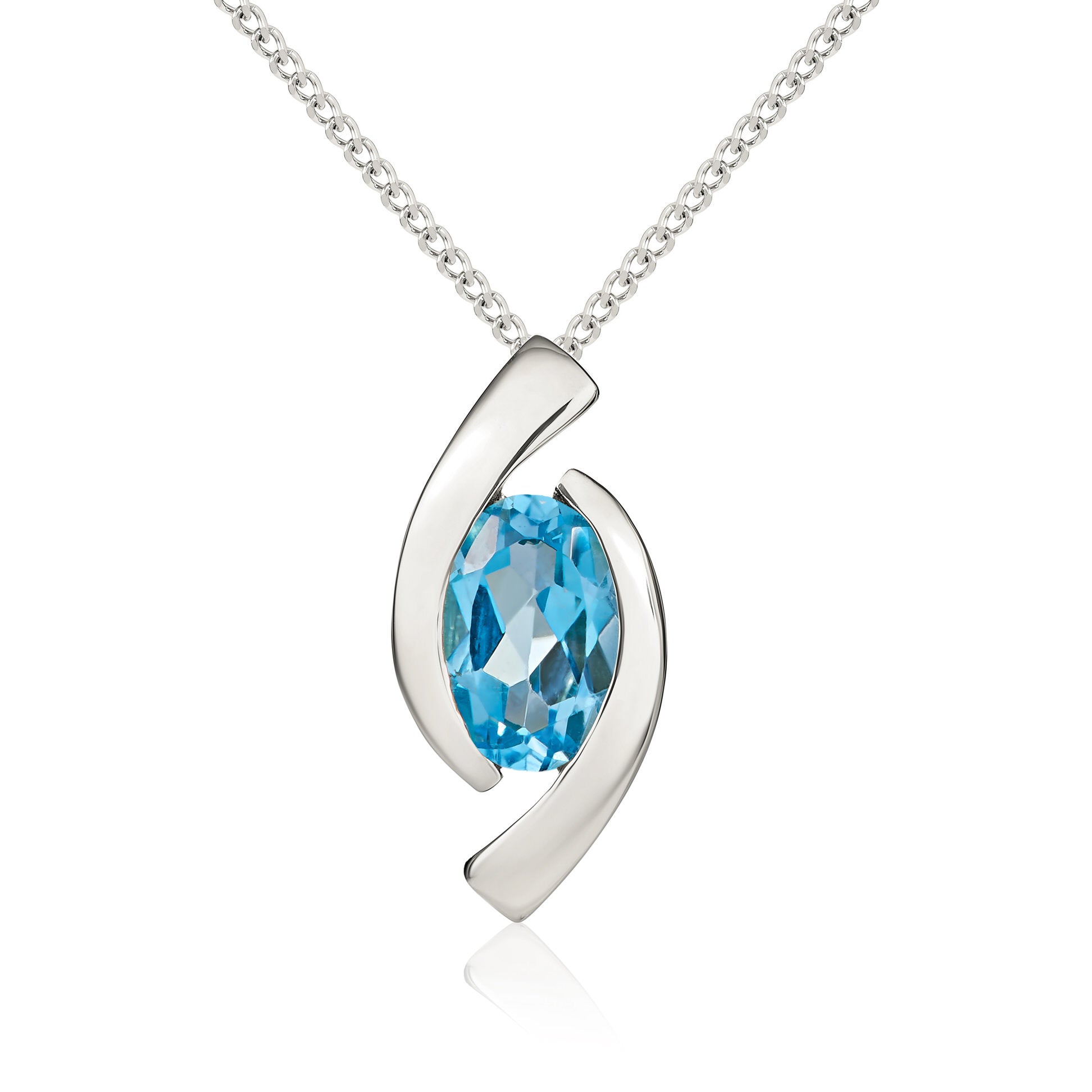 9ct white gold 6mm x 4mm Oval Swiss Blue Topaz 'Eye' Pendant