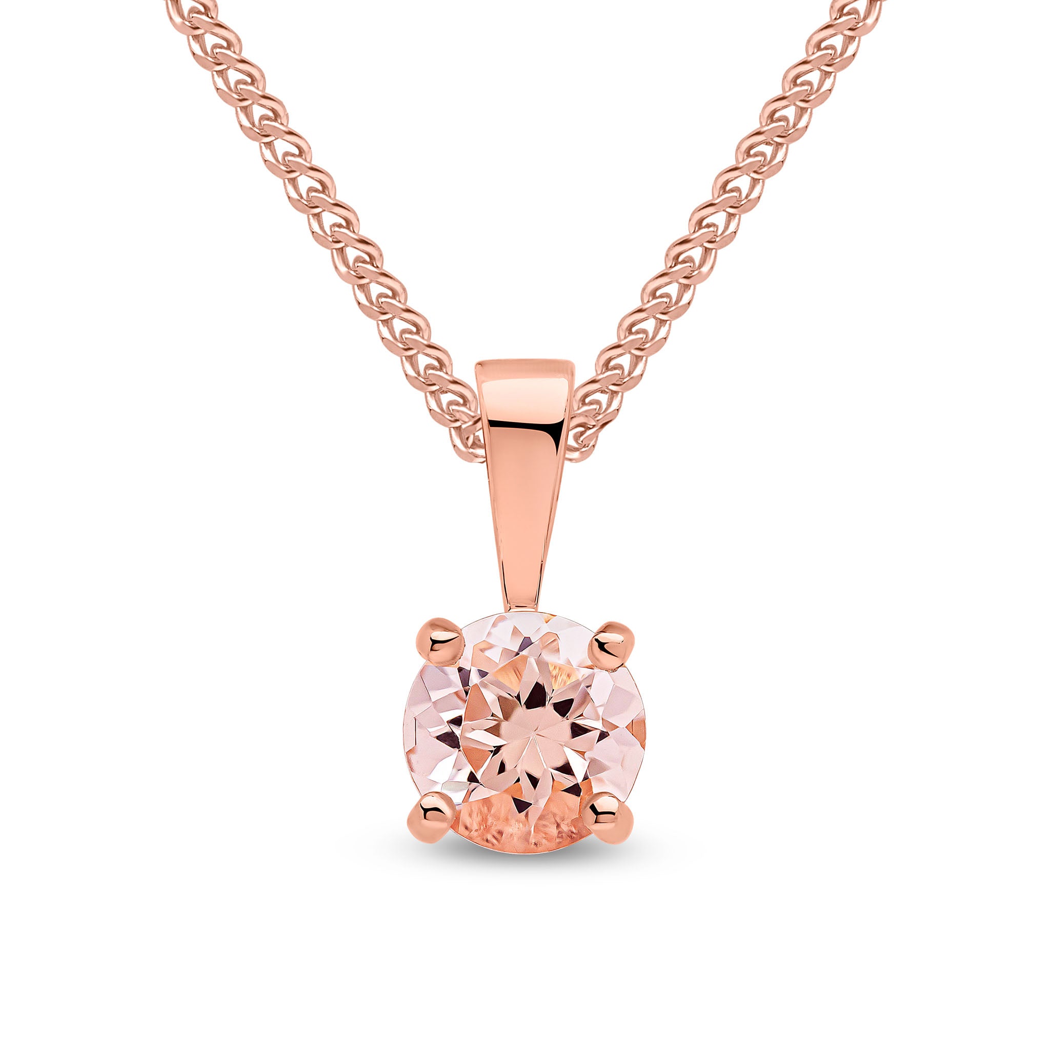 9ct Rose Gold 5 mm Round Morganite 4-Claw Single Stone Pendant