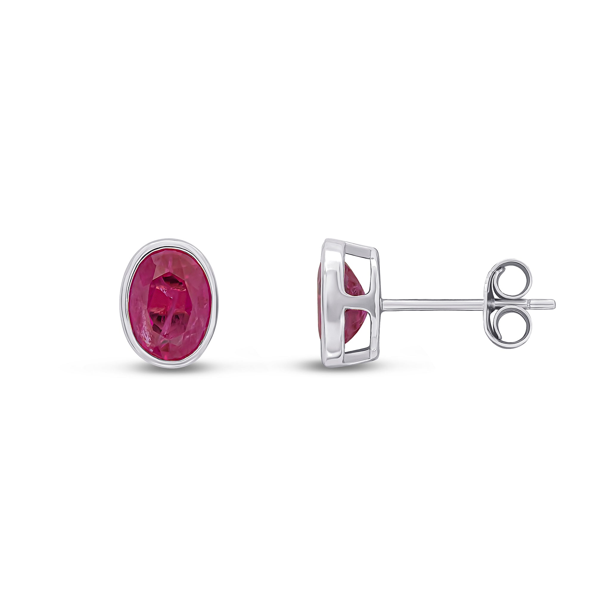 9ct white gold 7 x 5mm oval Ruby rubover Earstuds