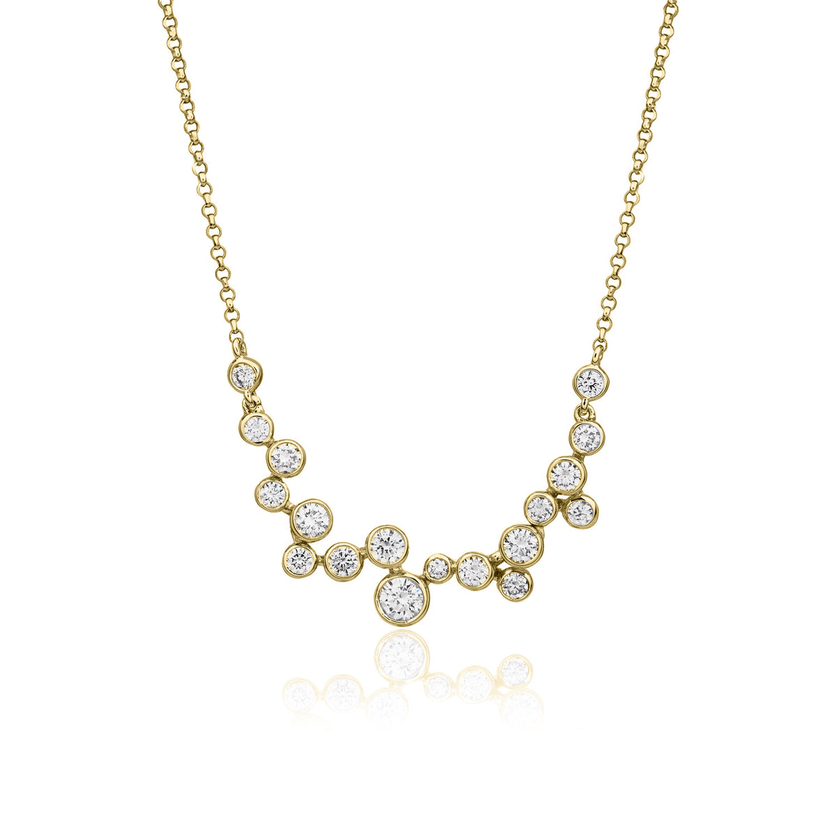 18ct Yellow Gold Round Diamond 'bubble' Necklace On Diamond Cut Trace Chain