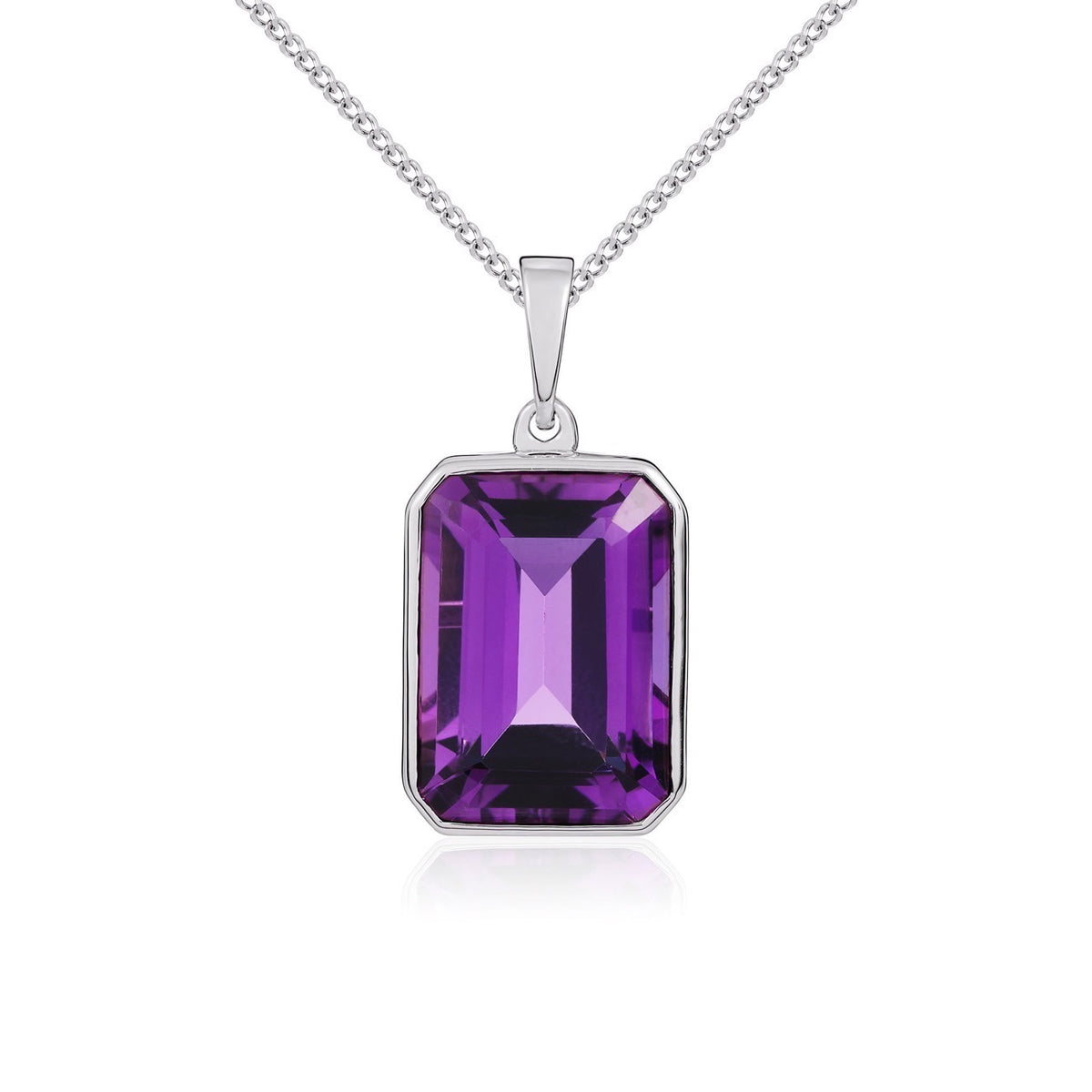 9ct White Gold Octagonal Amethyst Rubover Pendant