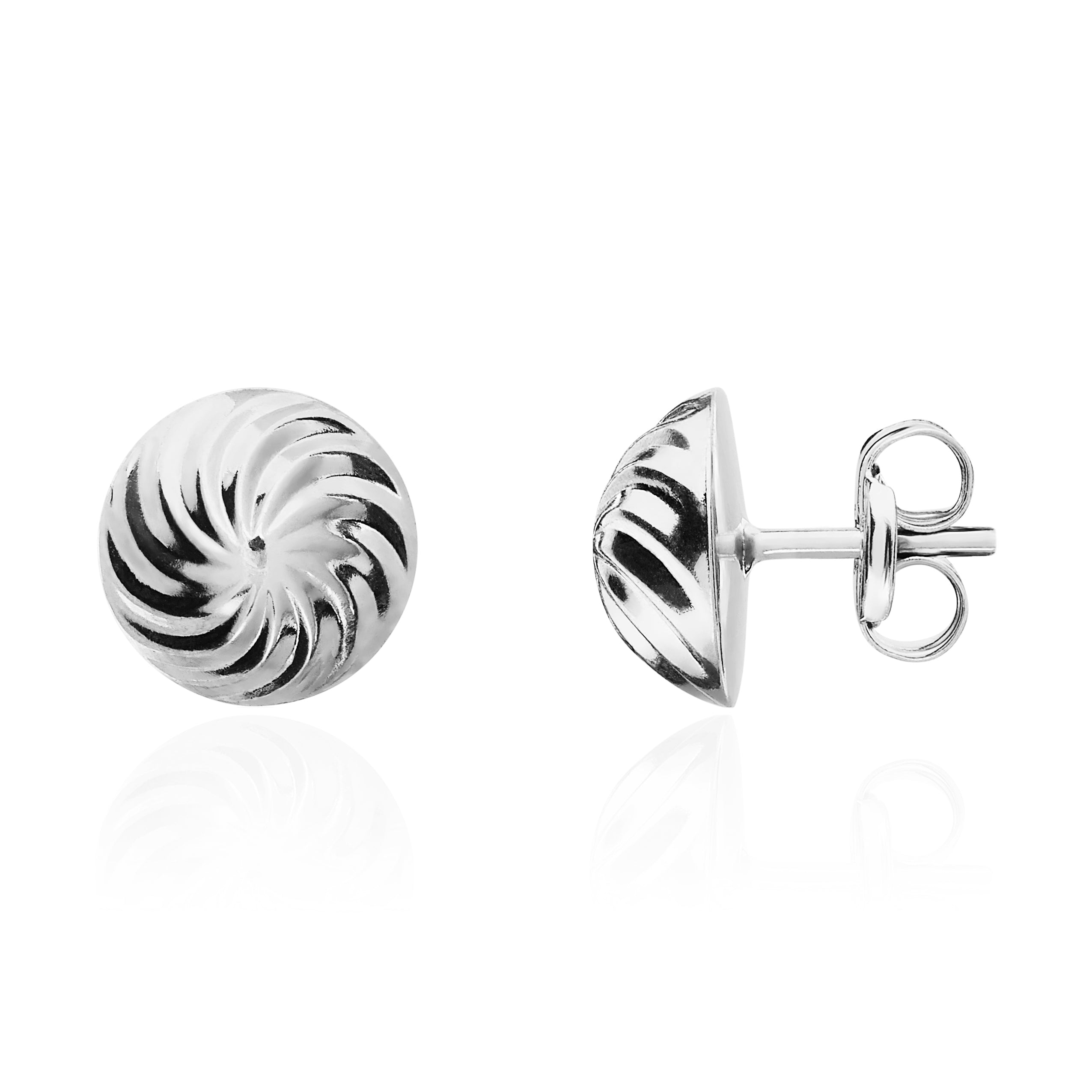 9ct White Gold 8mm Swirl Dome Stud Earrings