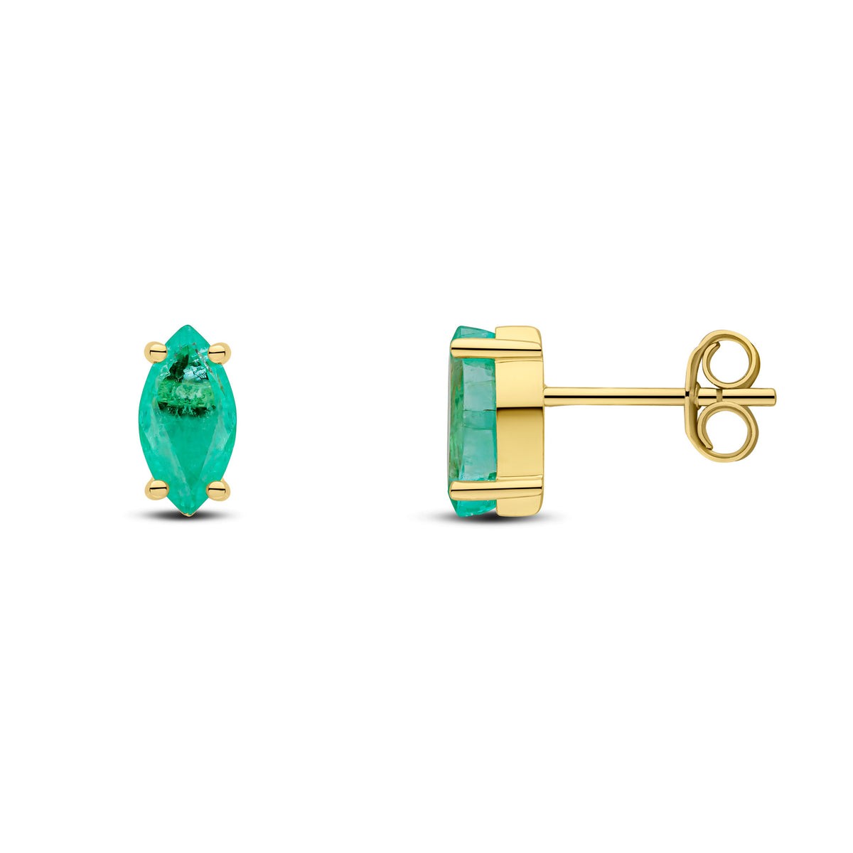 9ct Yellow Gold 8x4mm Marquise Emerald Claw Set Earrings