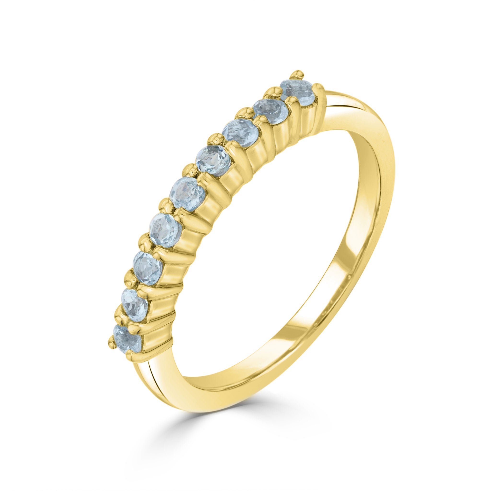 9ct Yellow Gold Round Aquamarine Claw Set 9 Stone Ring