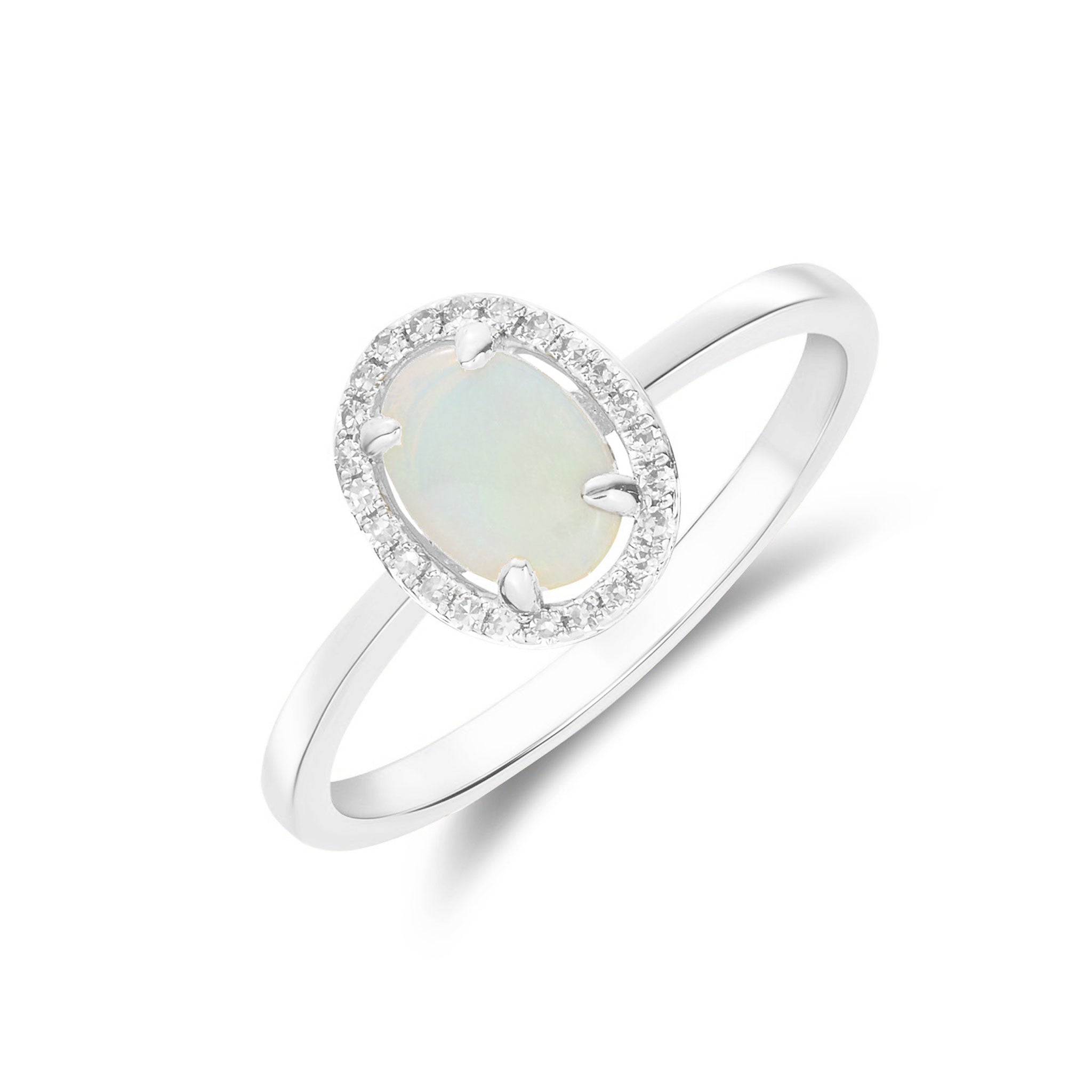 9CT WG 7X5 OVAL OPAL & DIAMOND HALO CLAW SET CLUSTER RING 1