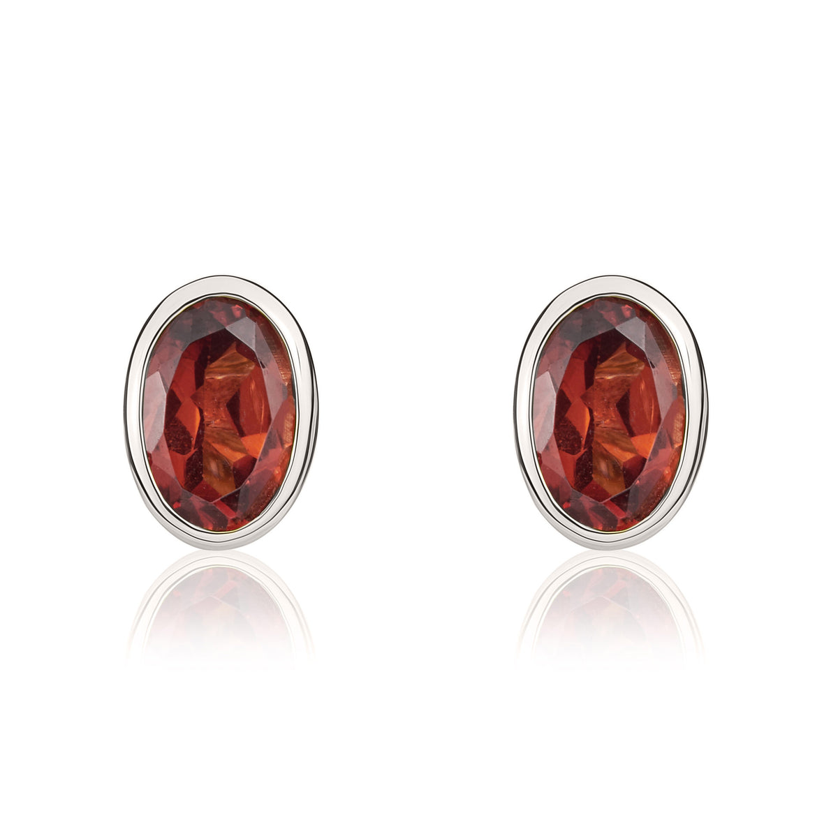 9ct White Gold 6x4 Oval Garnet Rubover Earrings