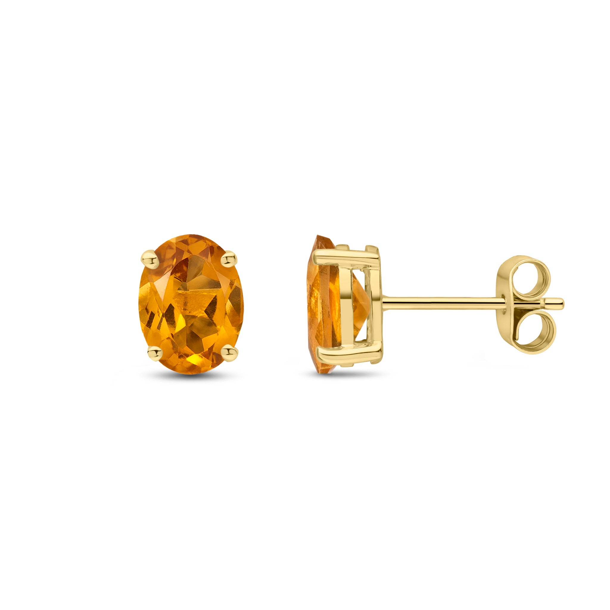 9ct Yellow Gold 8x6 Oval Citrine Claw Set Earrings
