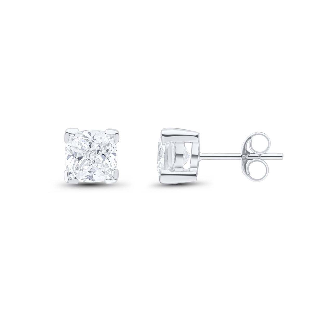 9ct White Gold 6mm Cushion CZ Claw Set Earrings