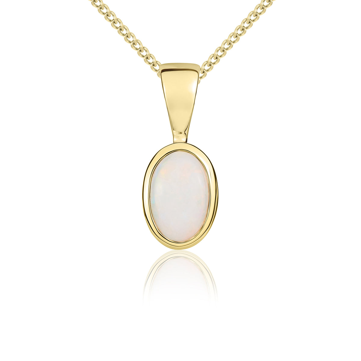 9ct Yellow Gold 6x4mm Oval Opal Rubover Pendant
