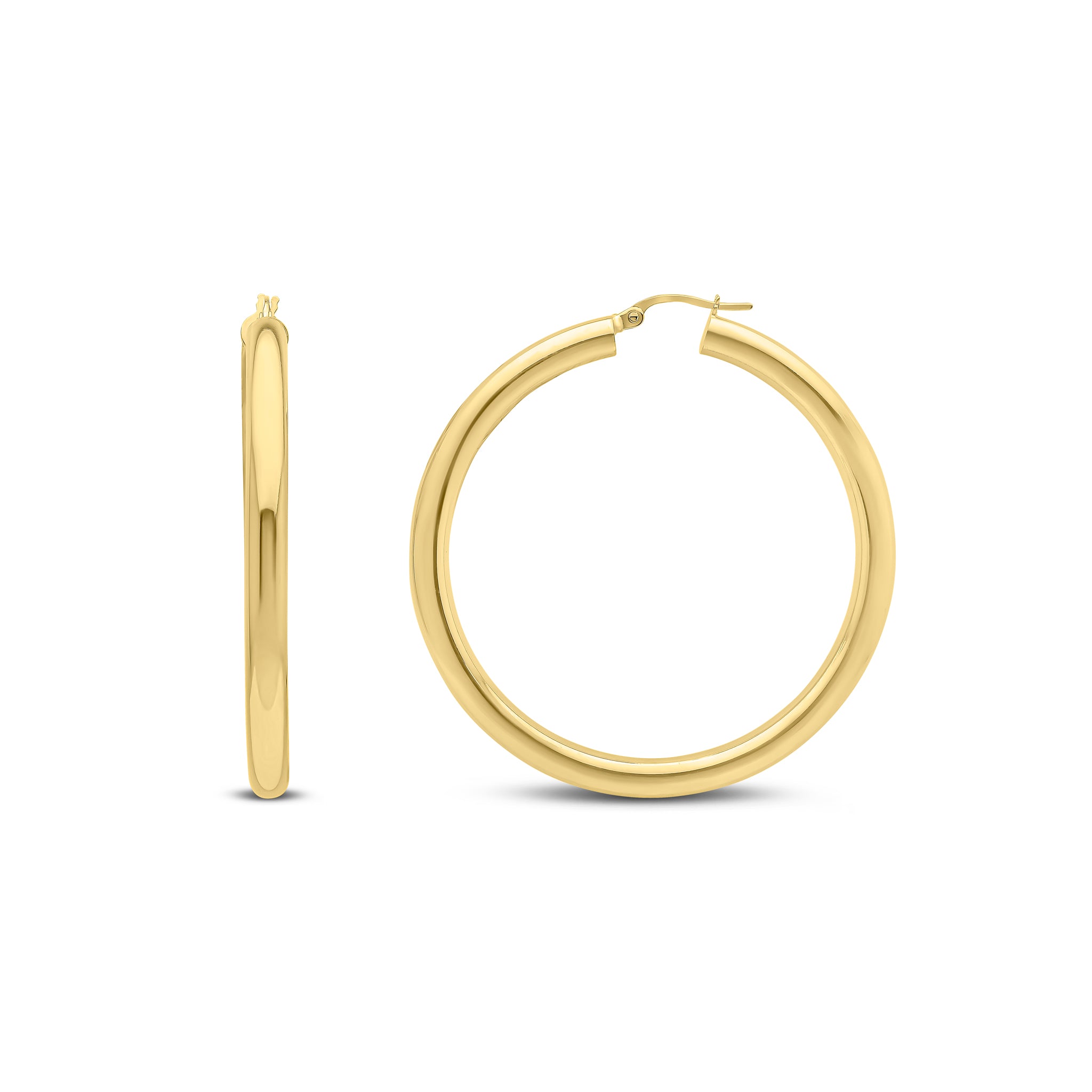 18ct Yellow Gold Plain 4mm Tube Round Hoop Earrings 48mm Diameter
