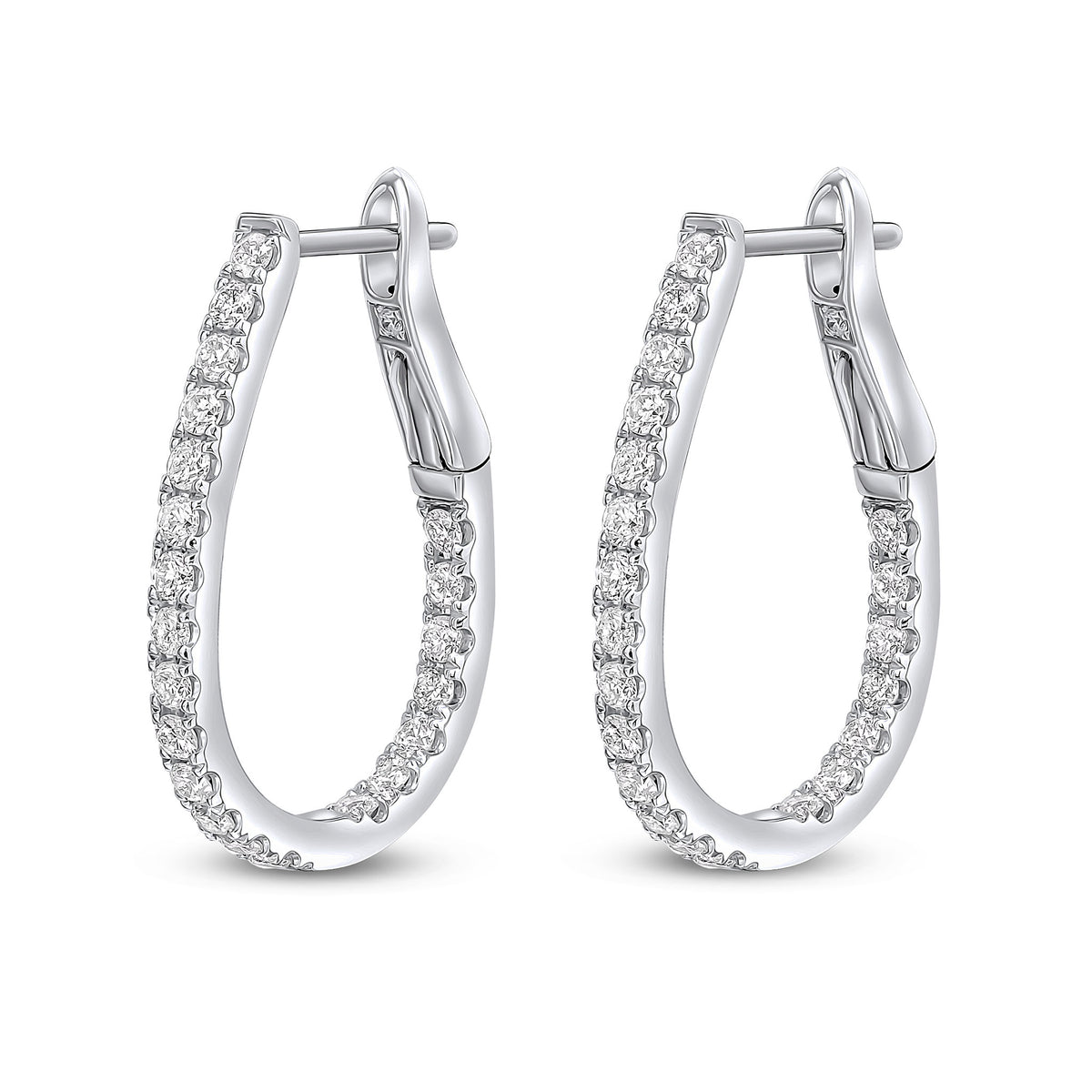 18ct White Gold Round Diamond Claw Set Horseshoe Hoop Earrings 0.70ct