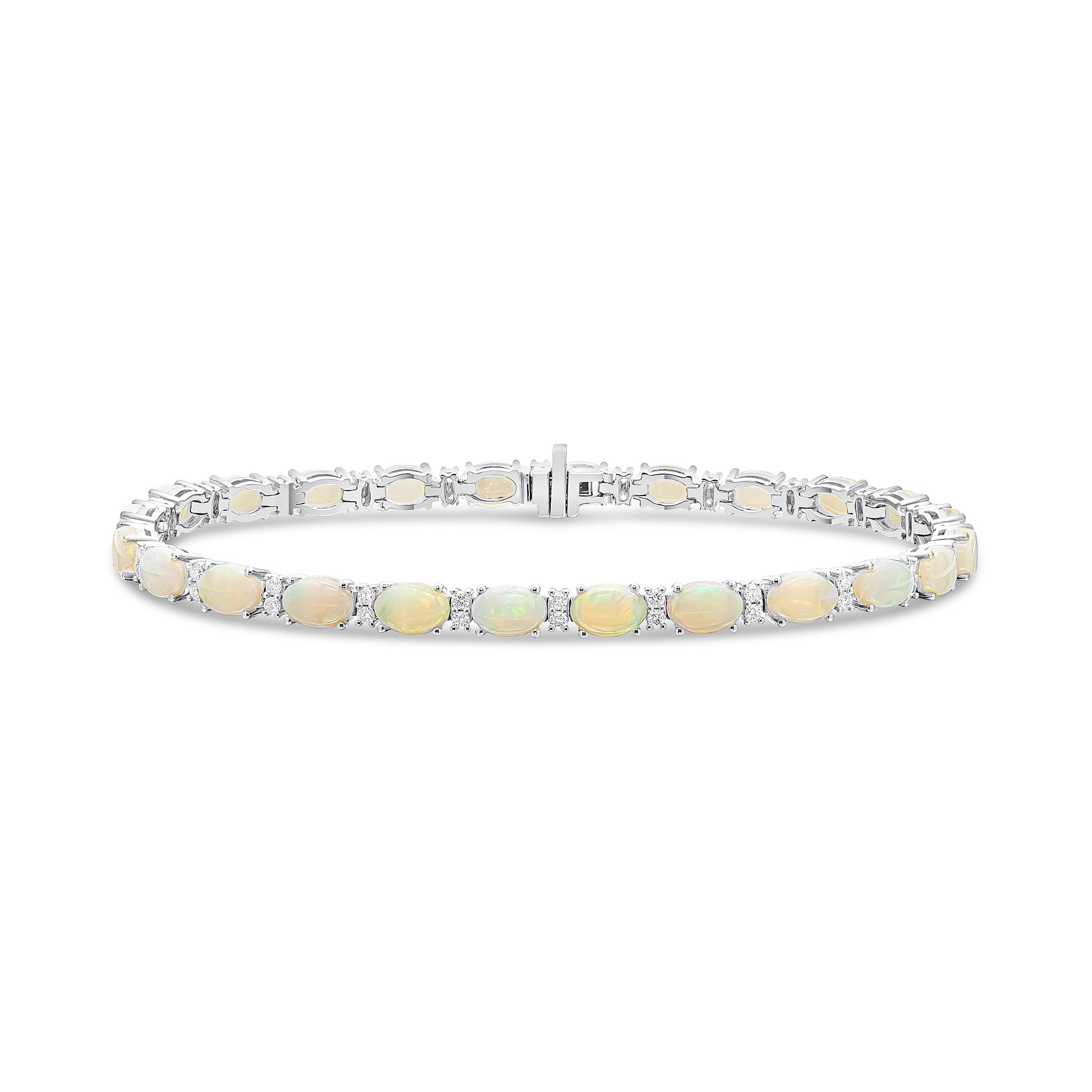 18wg Oval Opal & Diamond 2 Stone Claw Bracelet