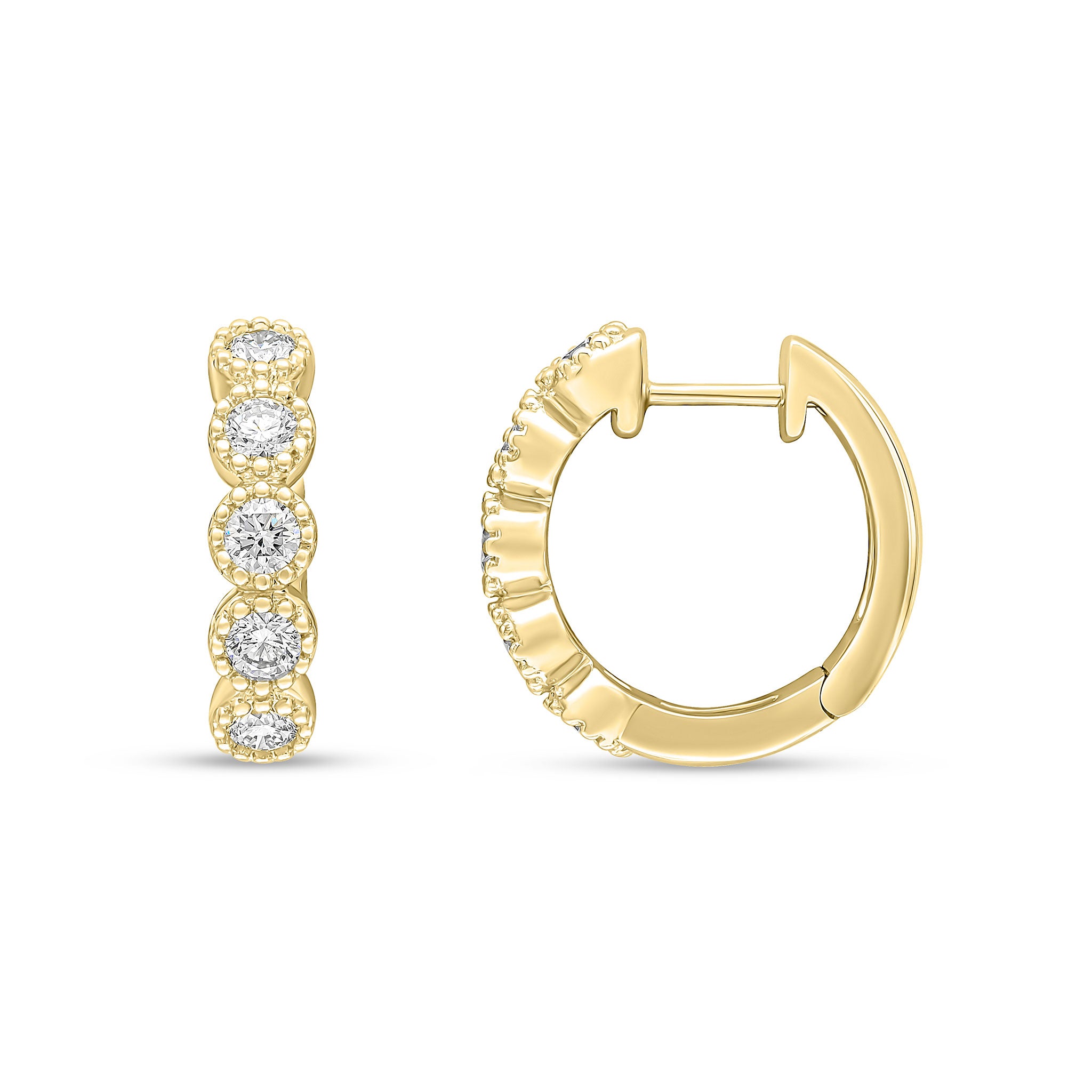 18ct Yellow Gold Diamond Milgrain Hoop Earrings