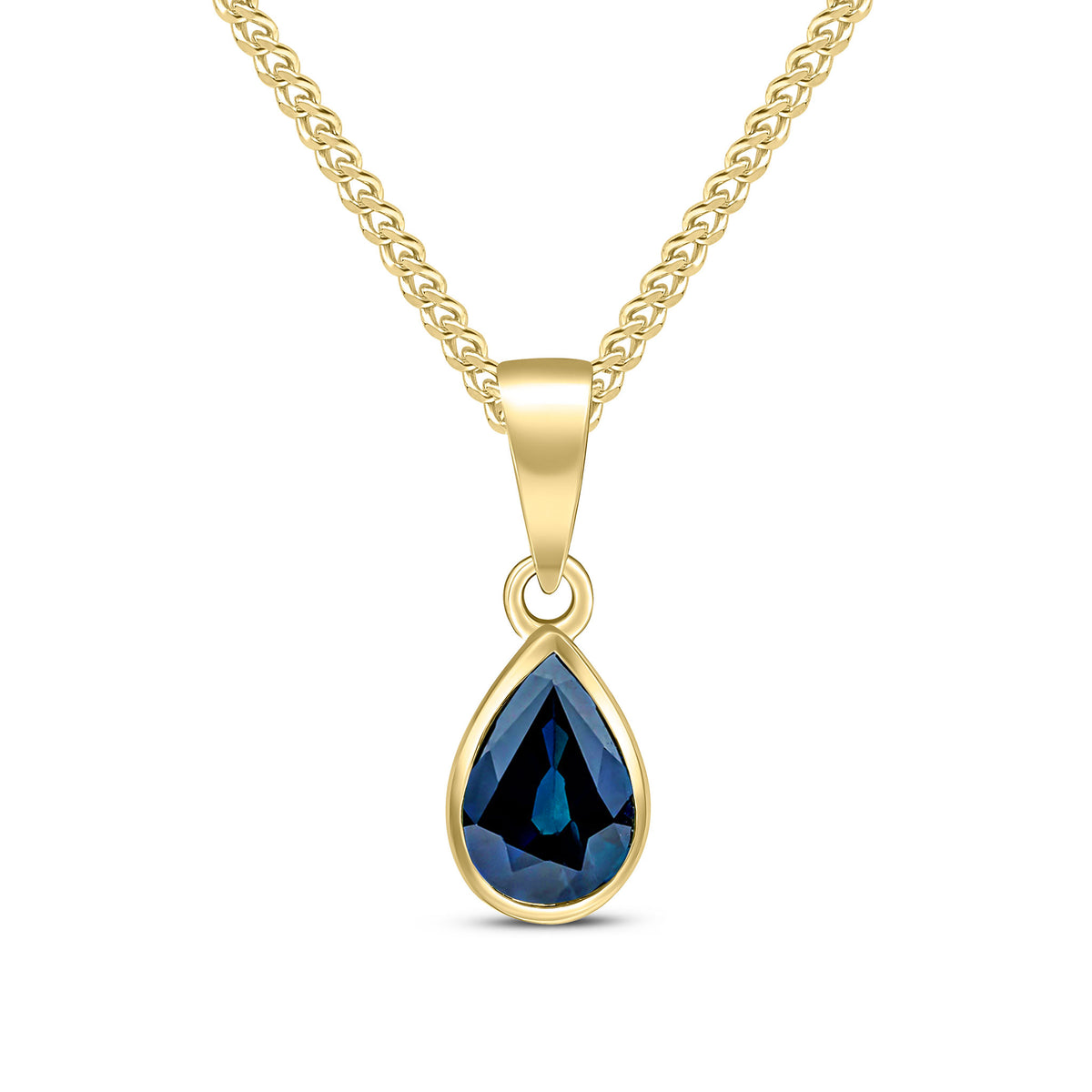 9ct Yellow Gold 7x5 Pear Shape Sapphire Rubover Pendant