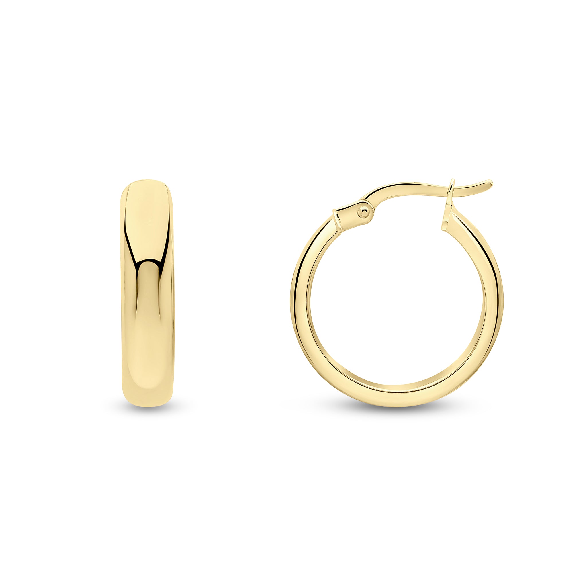18ct Yellow Gold Polished 4mm Wedding Ring Style Hoop Earrings. 18M