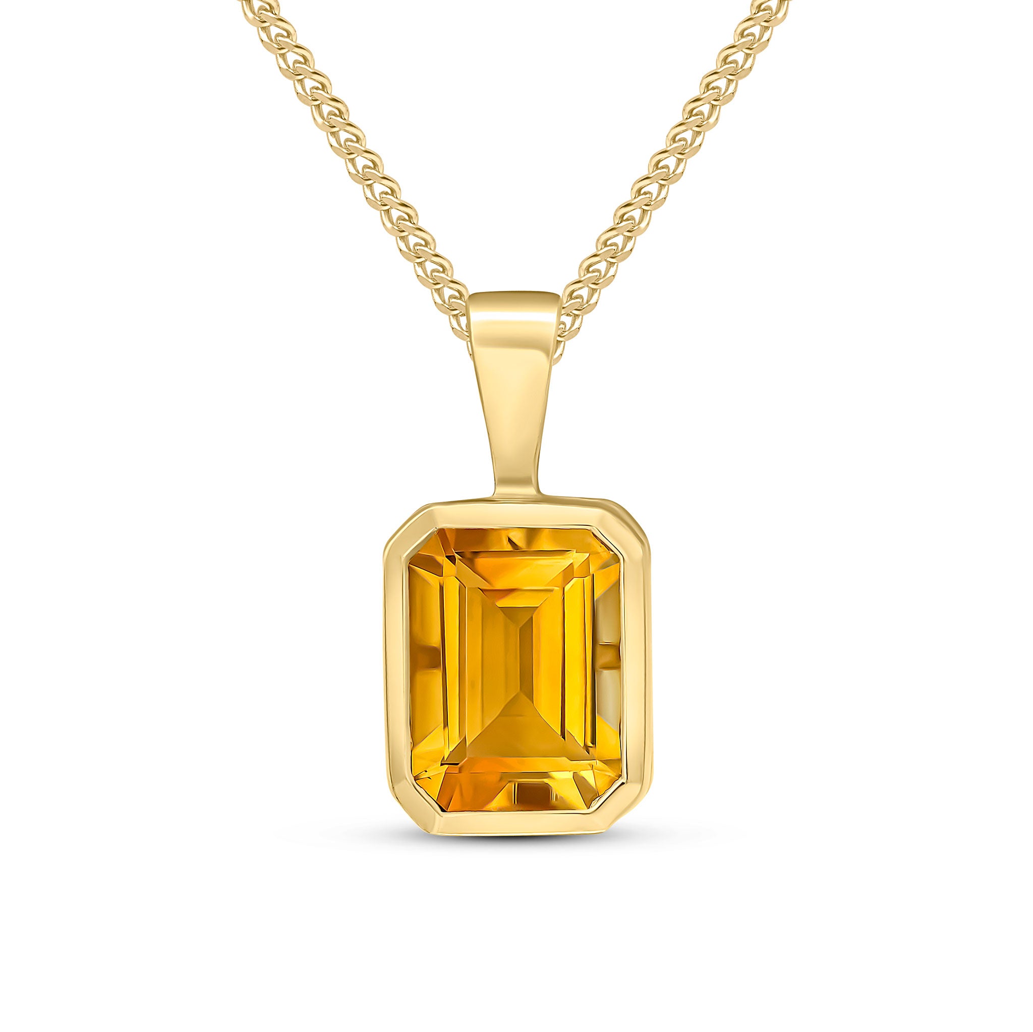 9ct Yellow Gold 8x6 Octagon Citrine Rubover Pendant