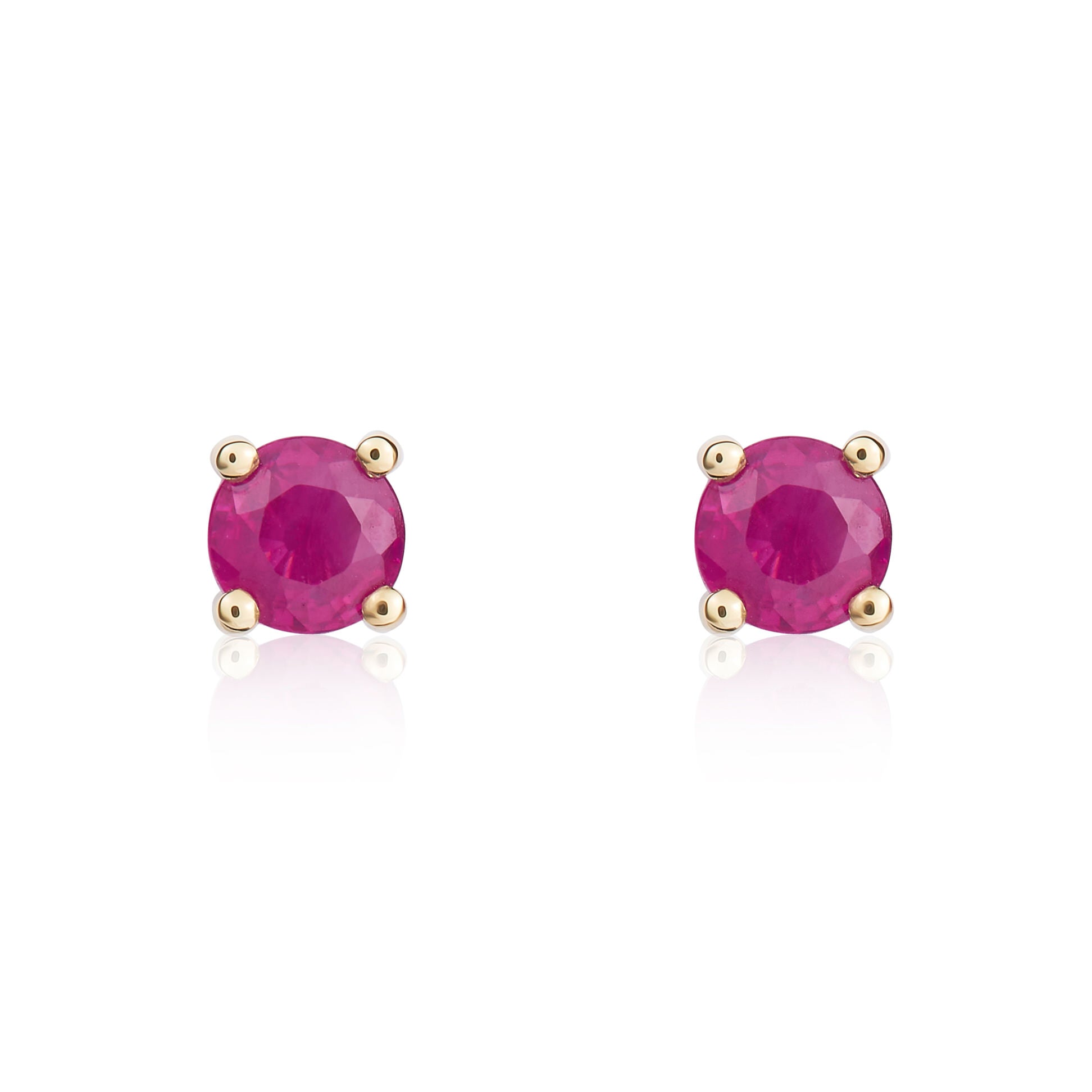 9ct Yellow Gold 4mm Round Ruby 4 Claw Earrings