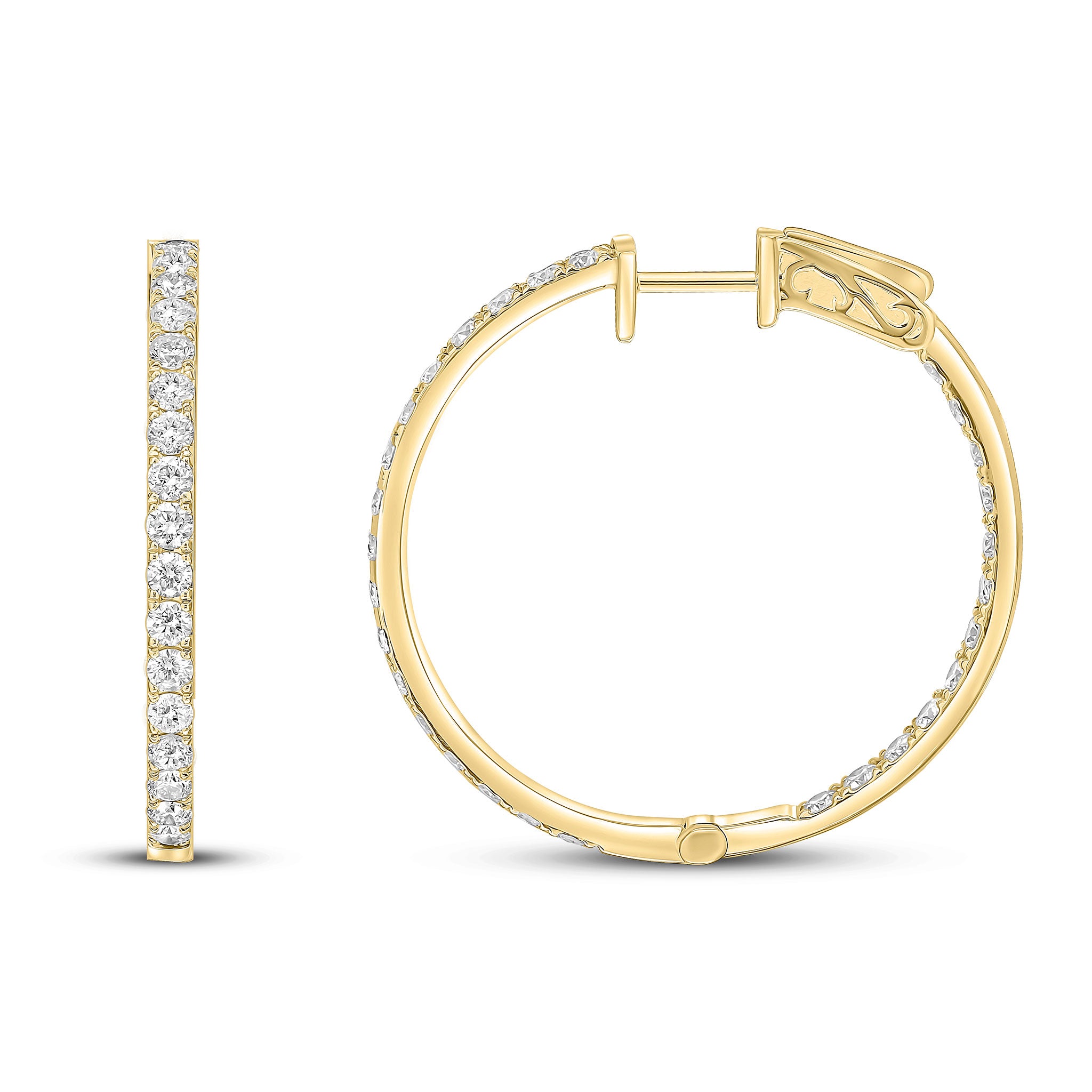 18ct Yellow Gold Round Diamond Claw Set Full Hoop Earrings 1.85ct