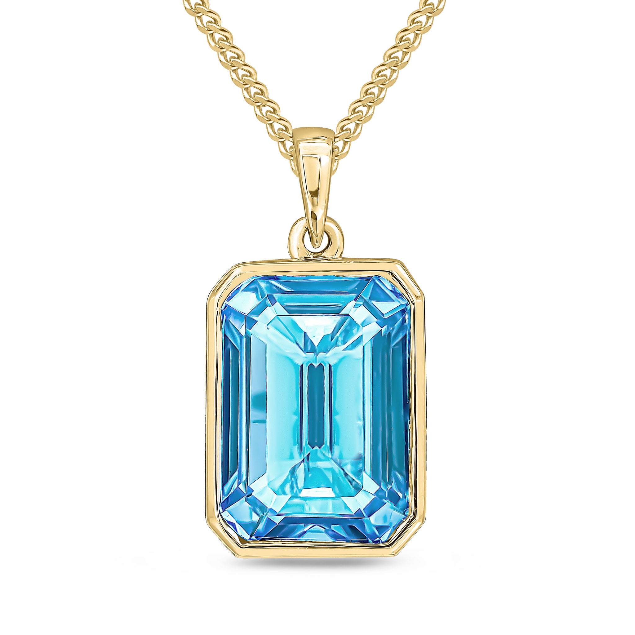 9ct Yellow Gold 14x10 Octagon Swiss Blue Topaz Rubover Pendant