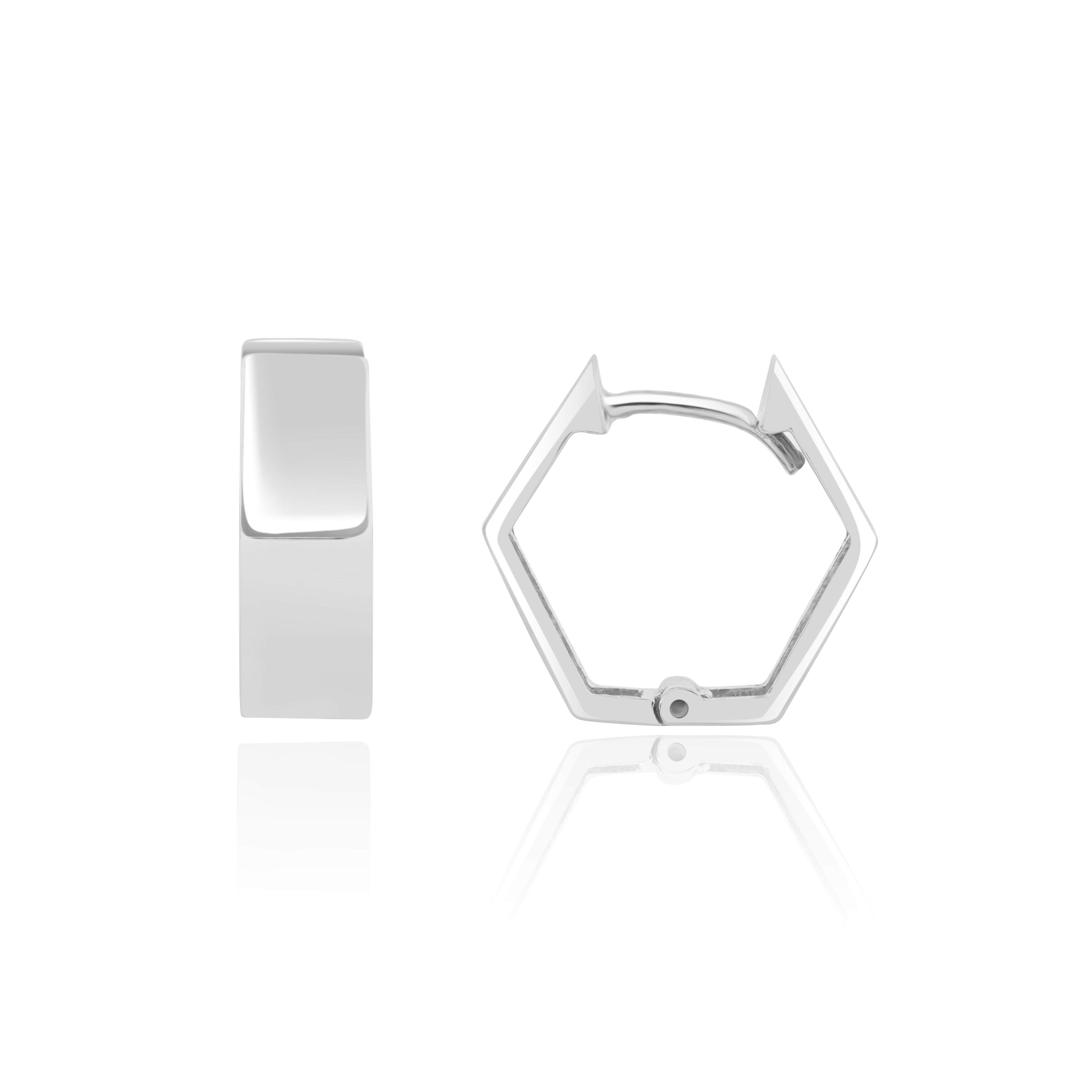 9ct white gold Polished Hexagon Huggy Earrings